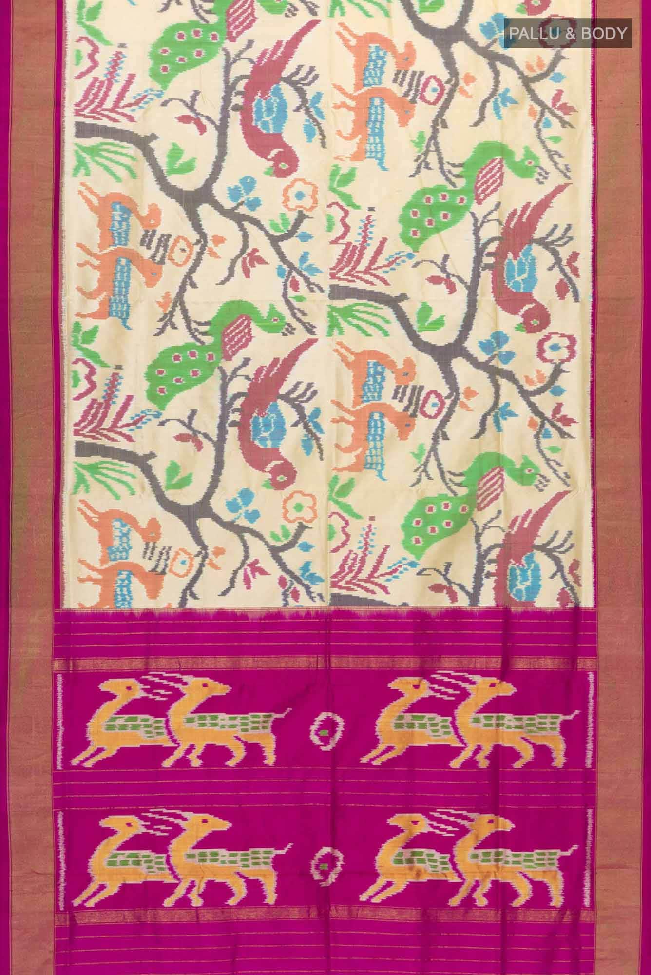 Cream Pochampally Silk Saree