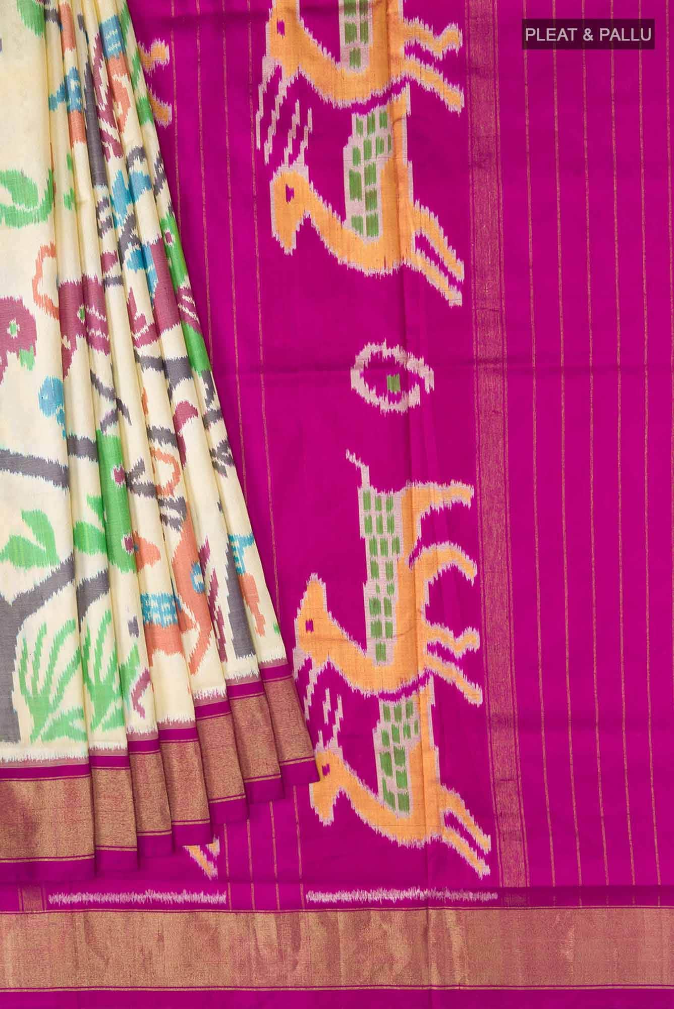 Cream Pochampally Silk Saree