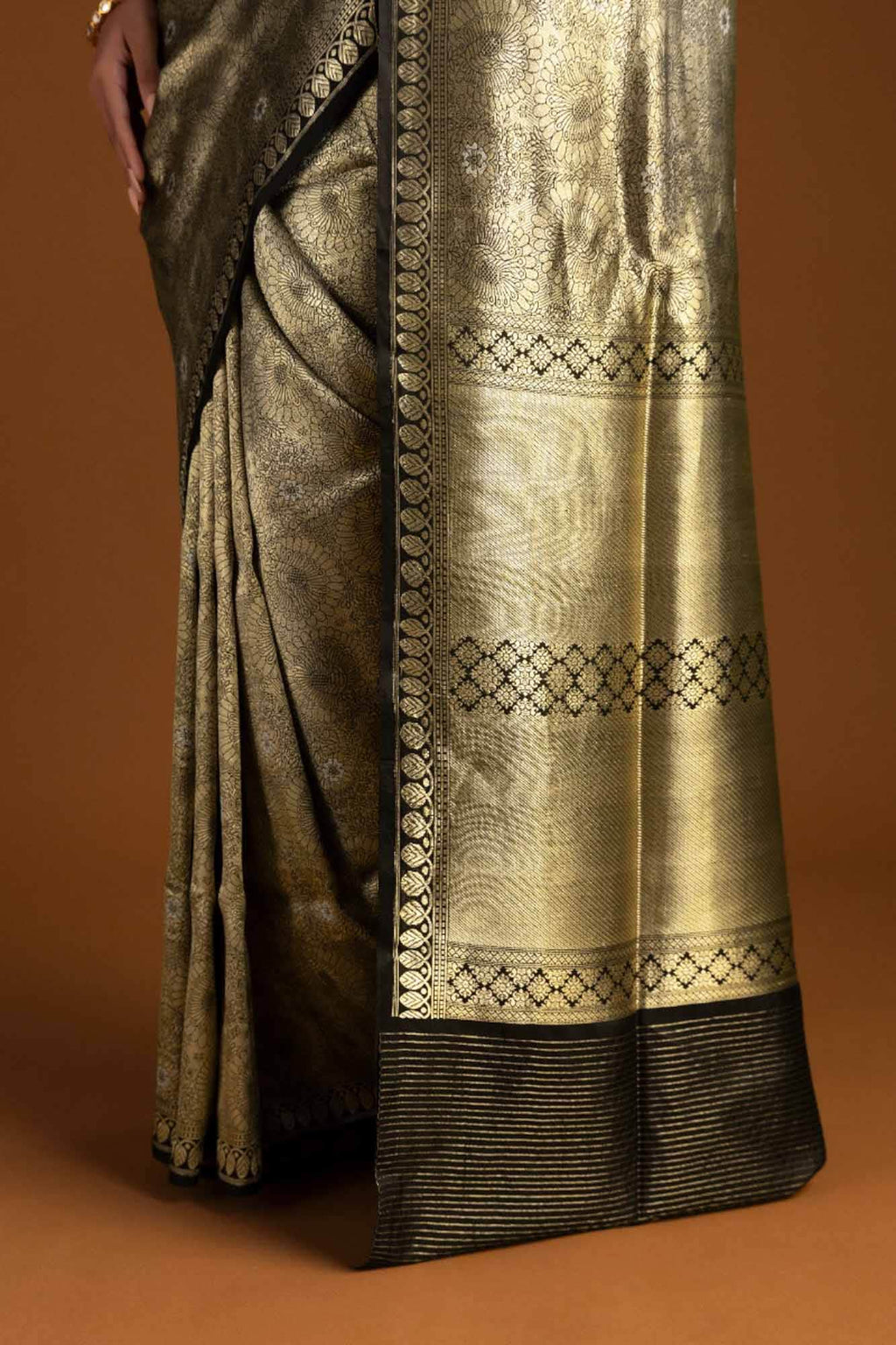 Mor-Black Banarasi Silk Saree
