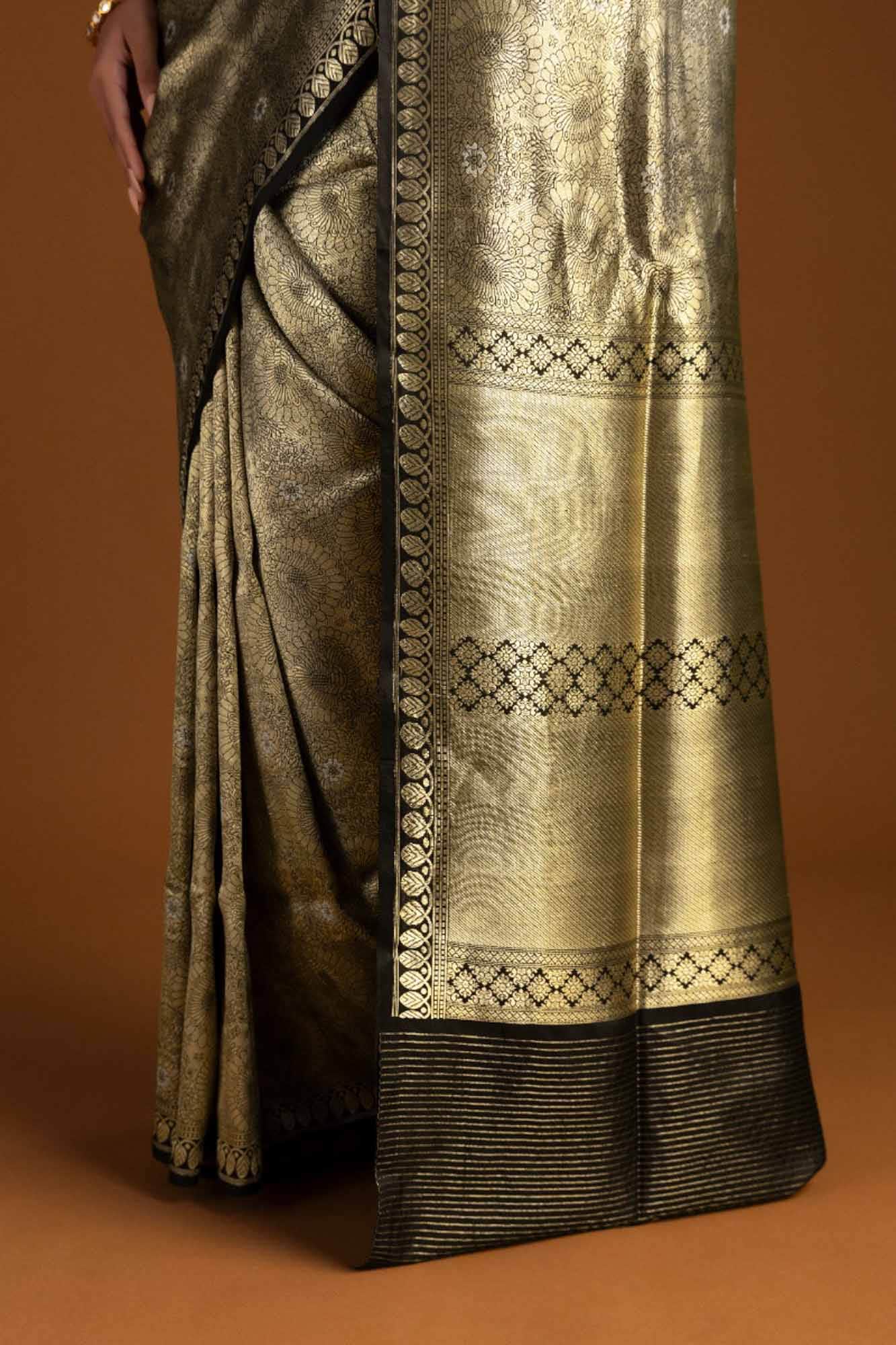 Mor-Black Banarasi Silk Saree