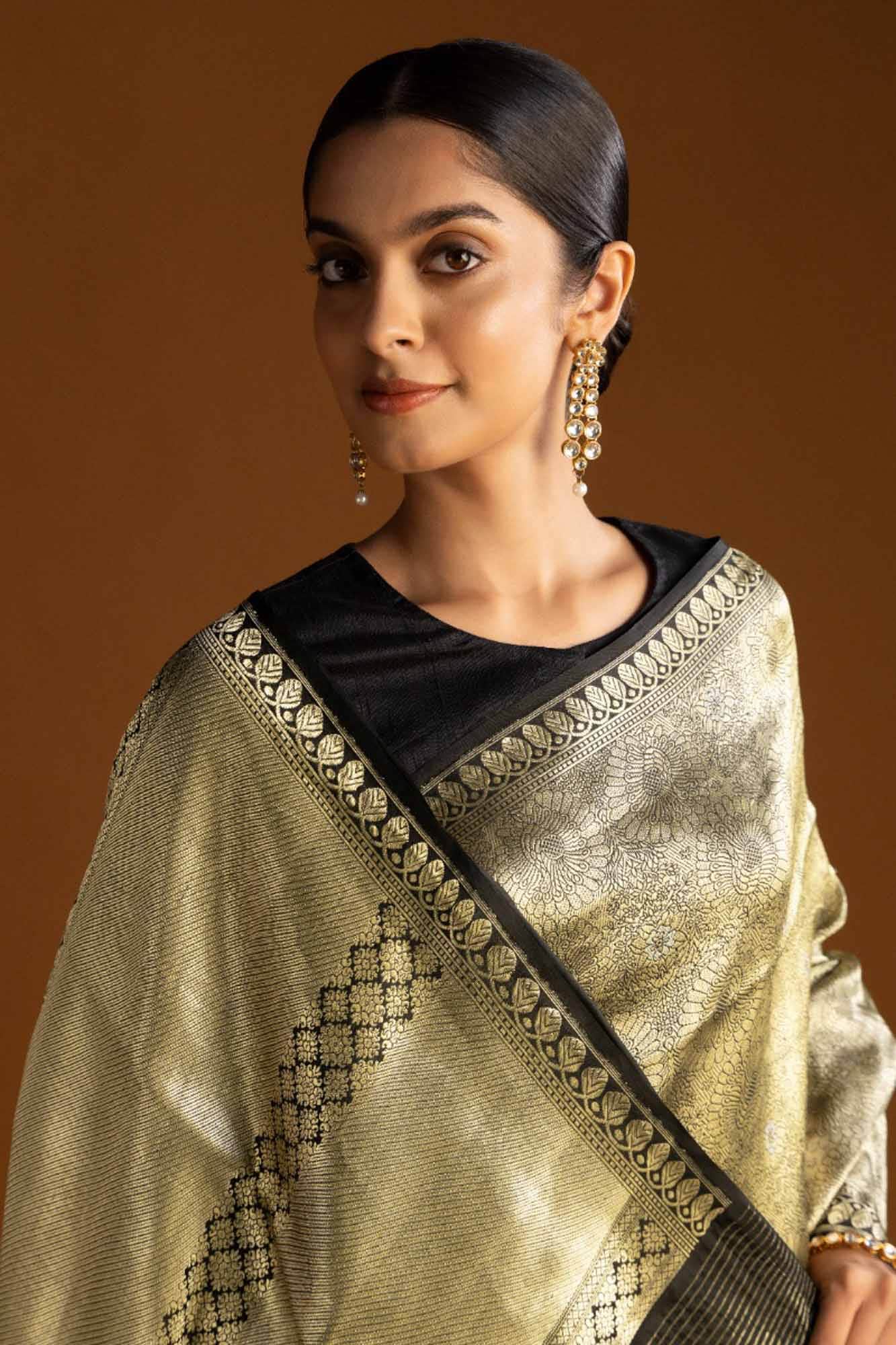 Mor-Black Banarasi Silk Saree