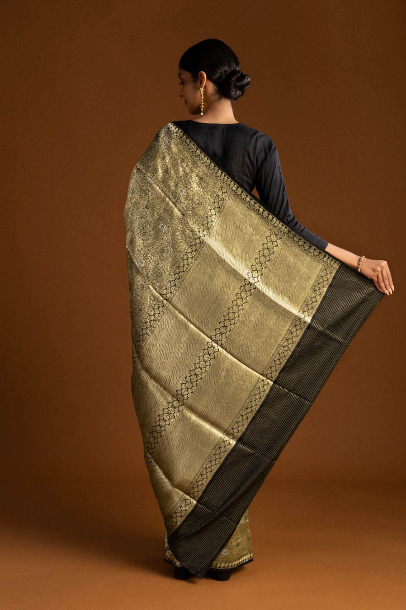 Mor-Black Banarasi Silk Saree