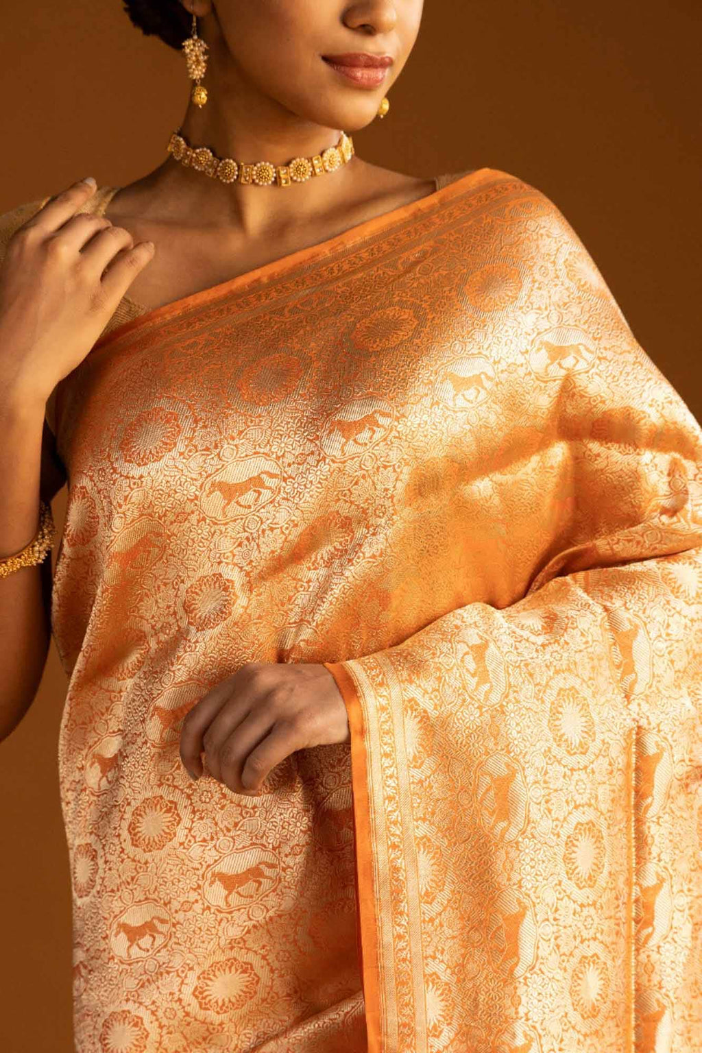 Chariots of the Sun-Orange Banarasi Silk Saree