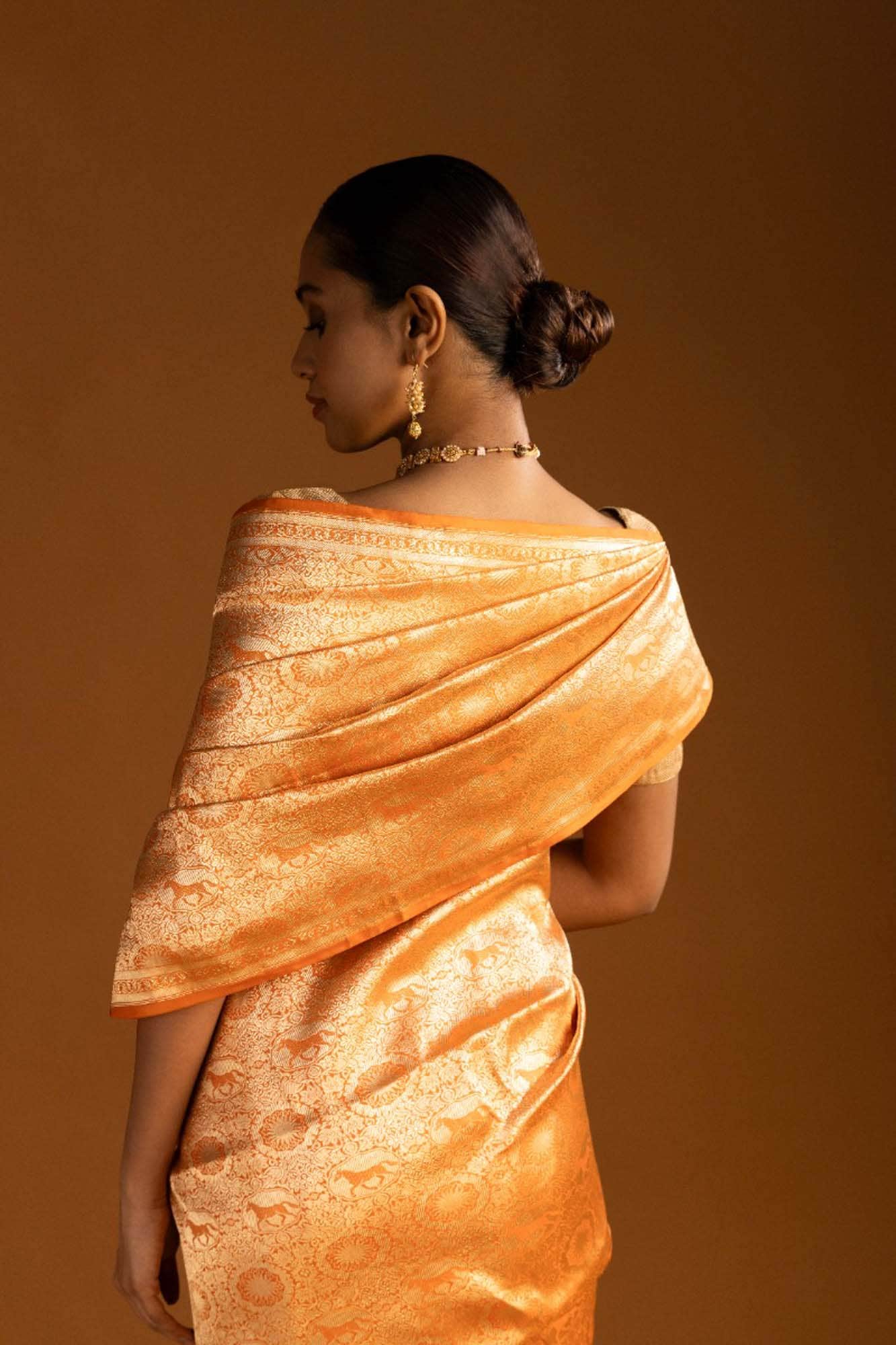 Chariots of the Sun-Orange Banarasi Silk Saree