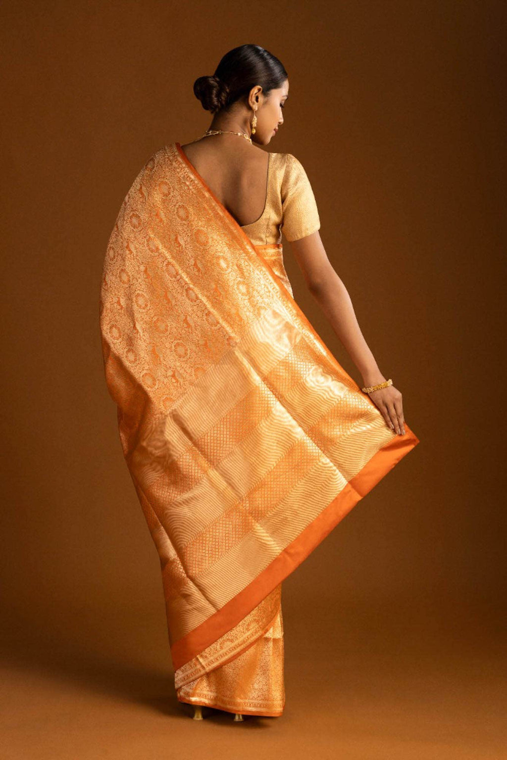 Chariots of the Sun-Orange Banarasi Silk Saree