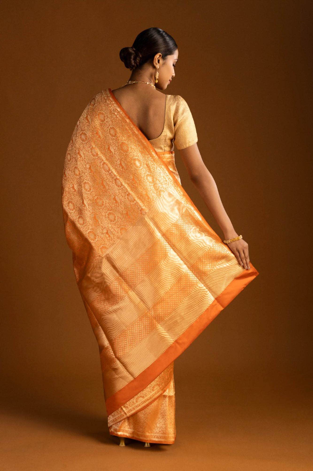 Chariots of the Sun-Orange Banarasi Silk Saree