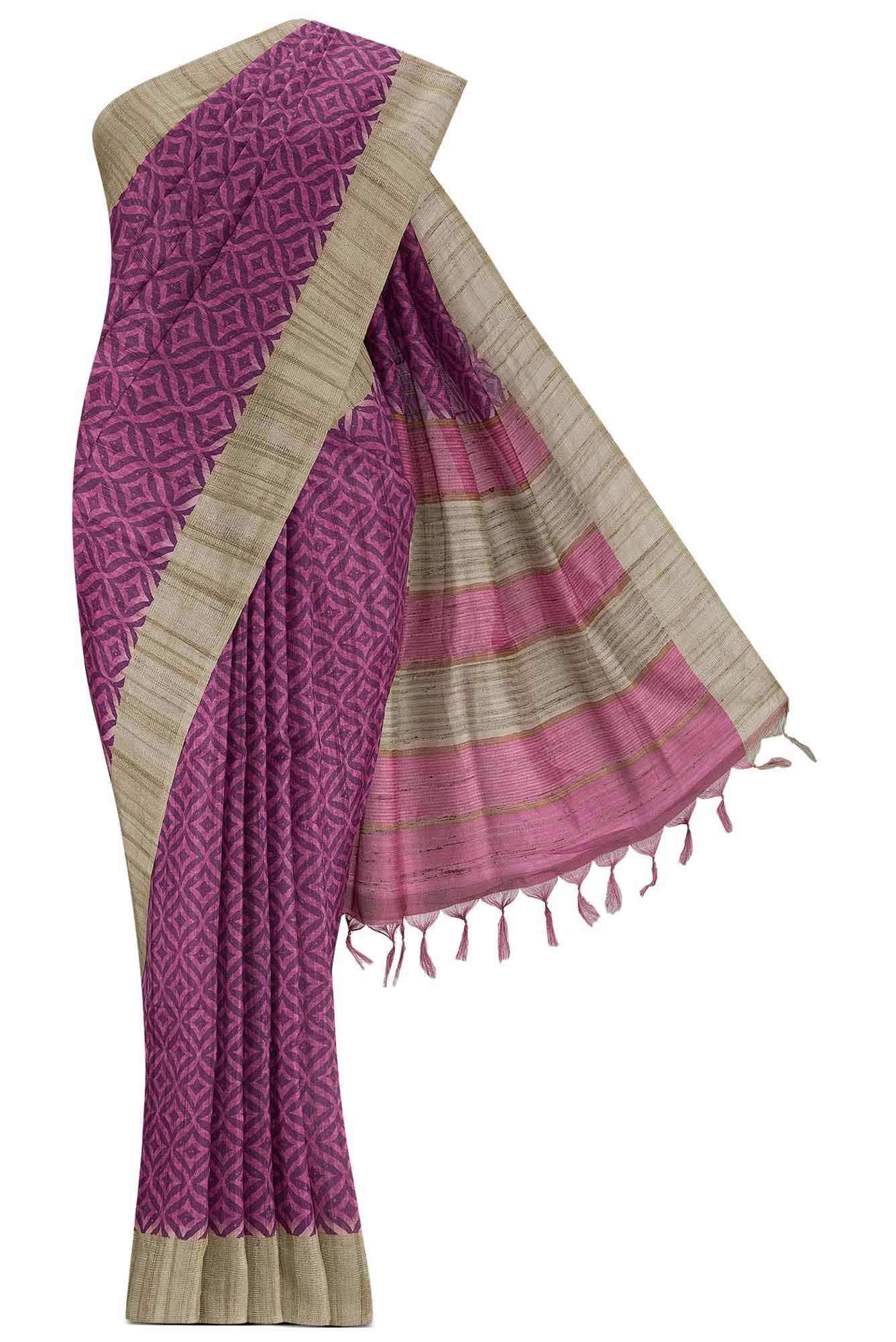 Pink Blended Tussar Silk Saree
