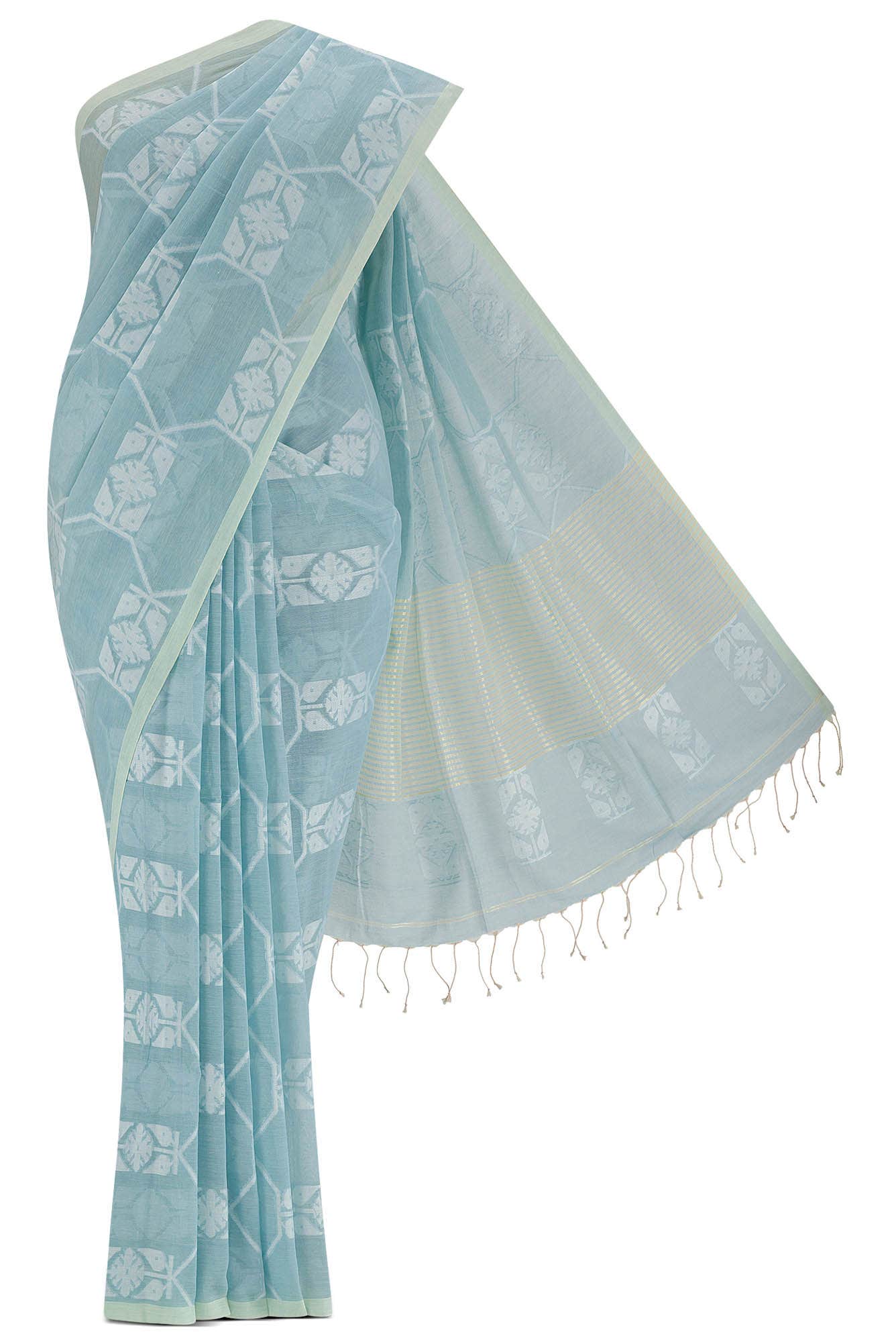 Suman-Pastel Blue Bengal Cotton Saree