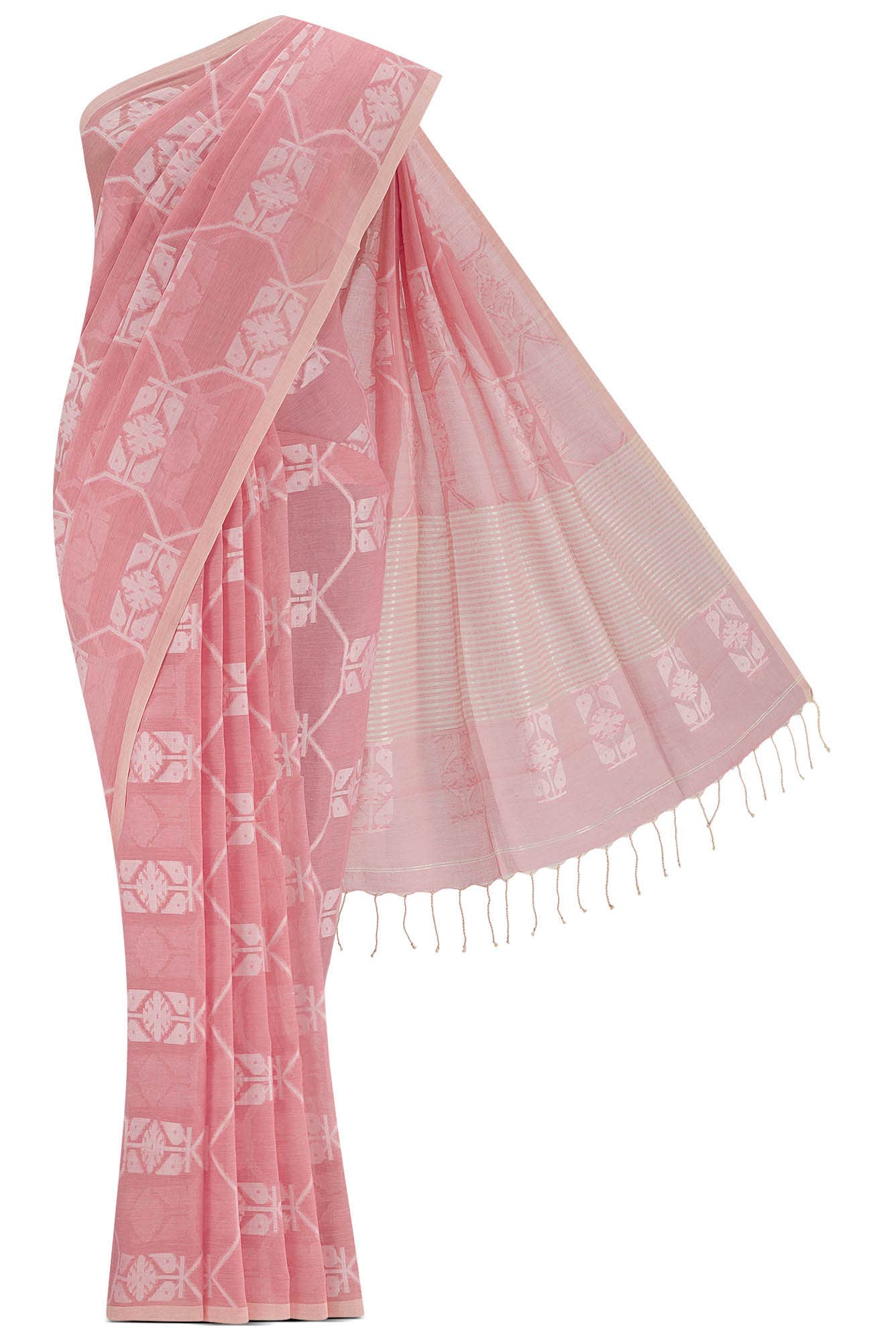 Suman-Peach Bengal Cotton Saree