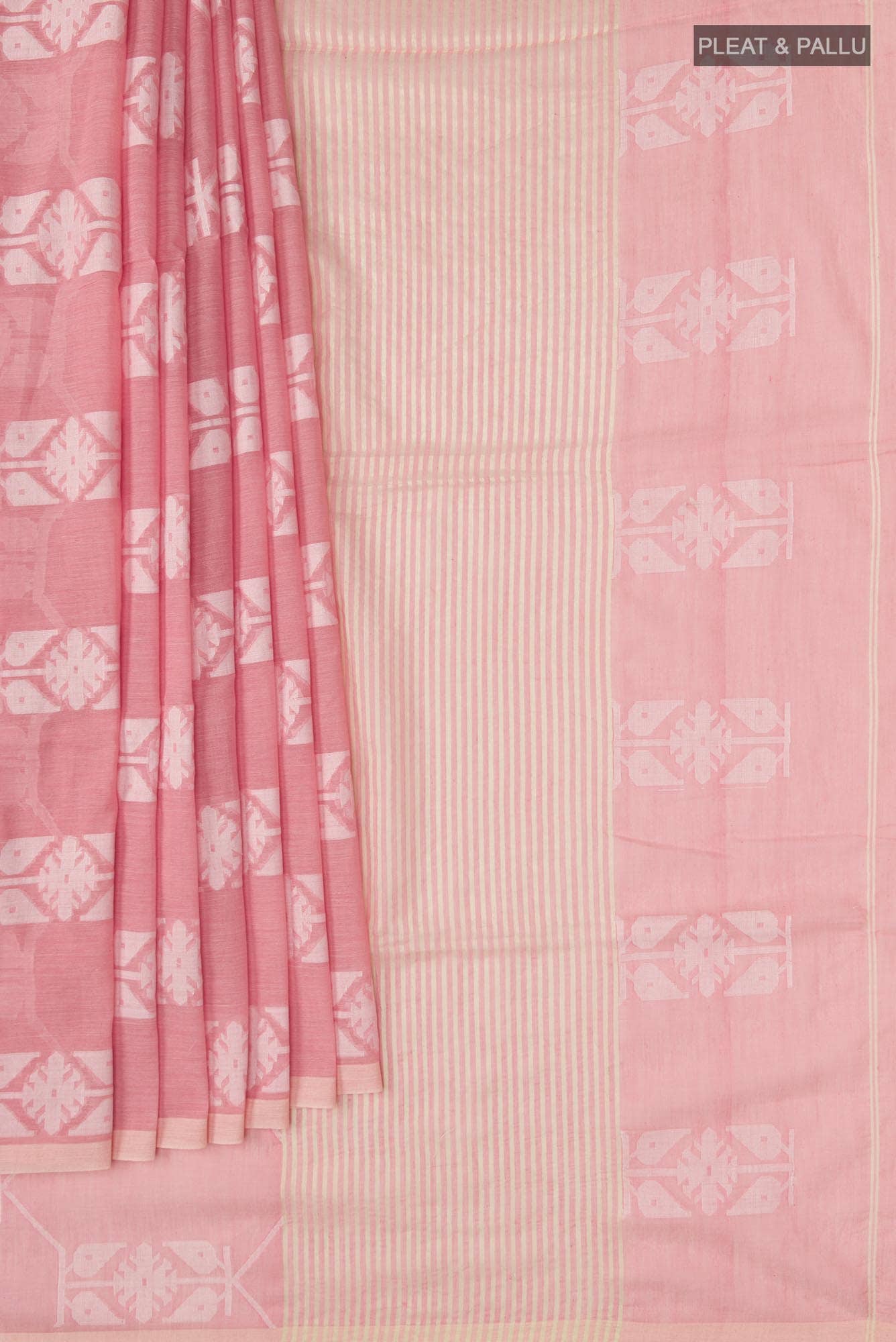 Suman-Peach Bengal Cotton Saree