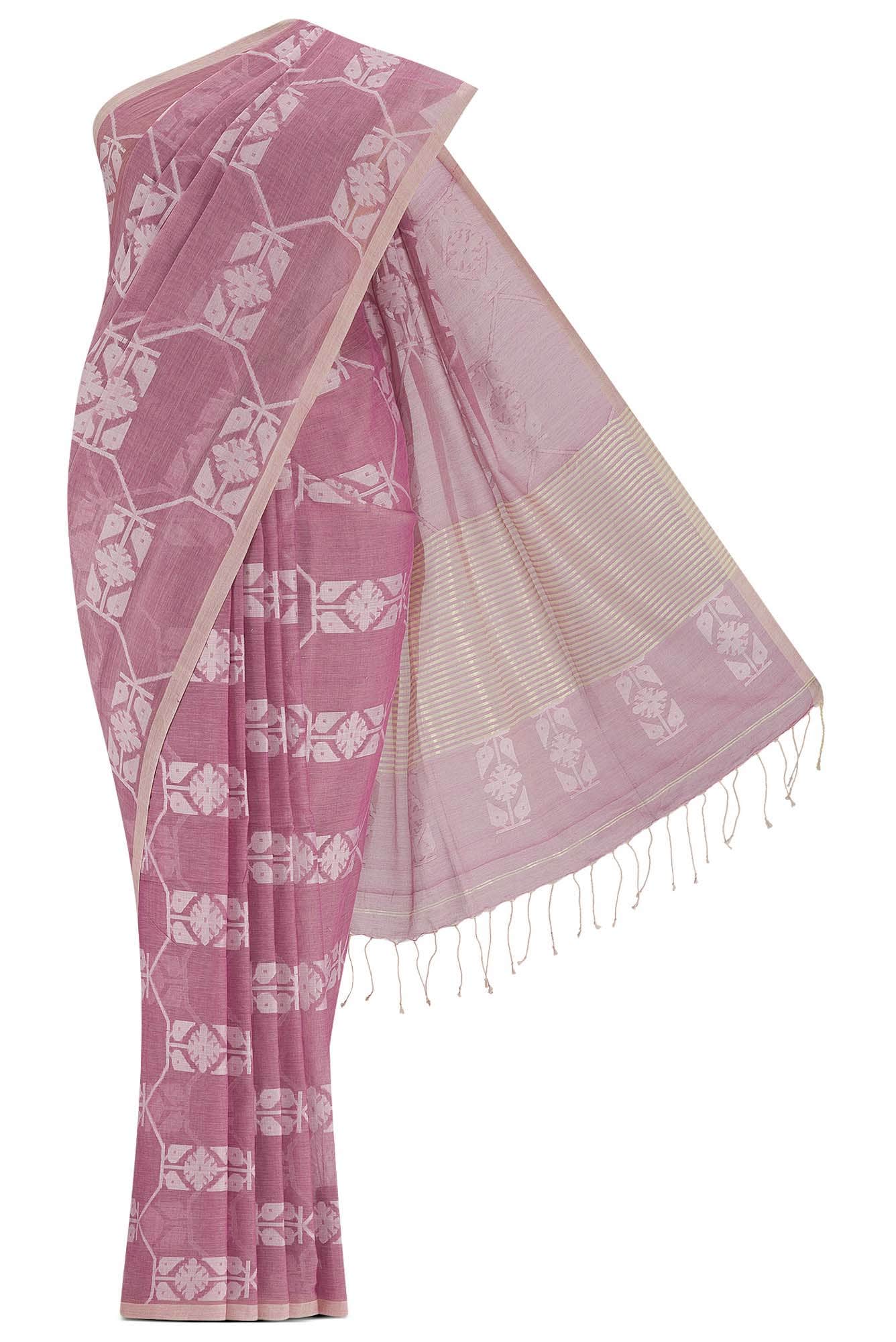 Suman-Dusky Pink Bengal Cotton Saree