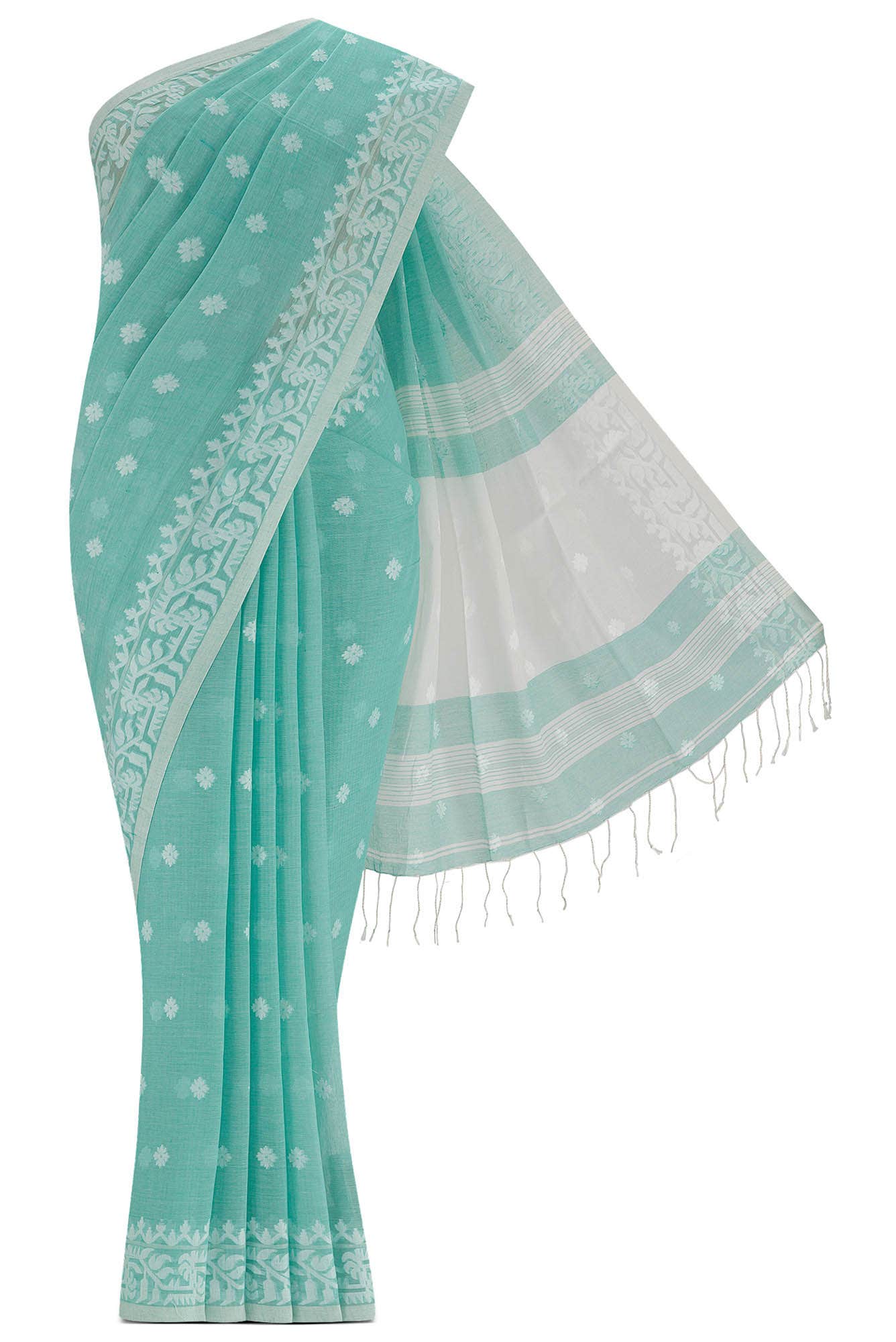 Aarna-Light Turquoise Bengal Cotton Saree