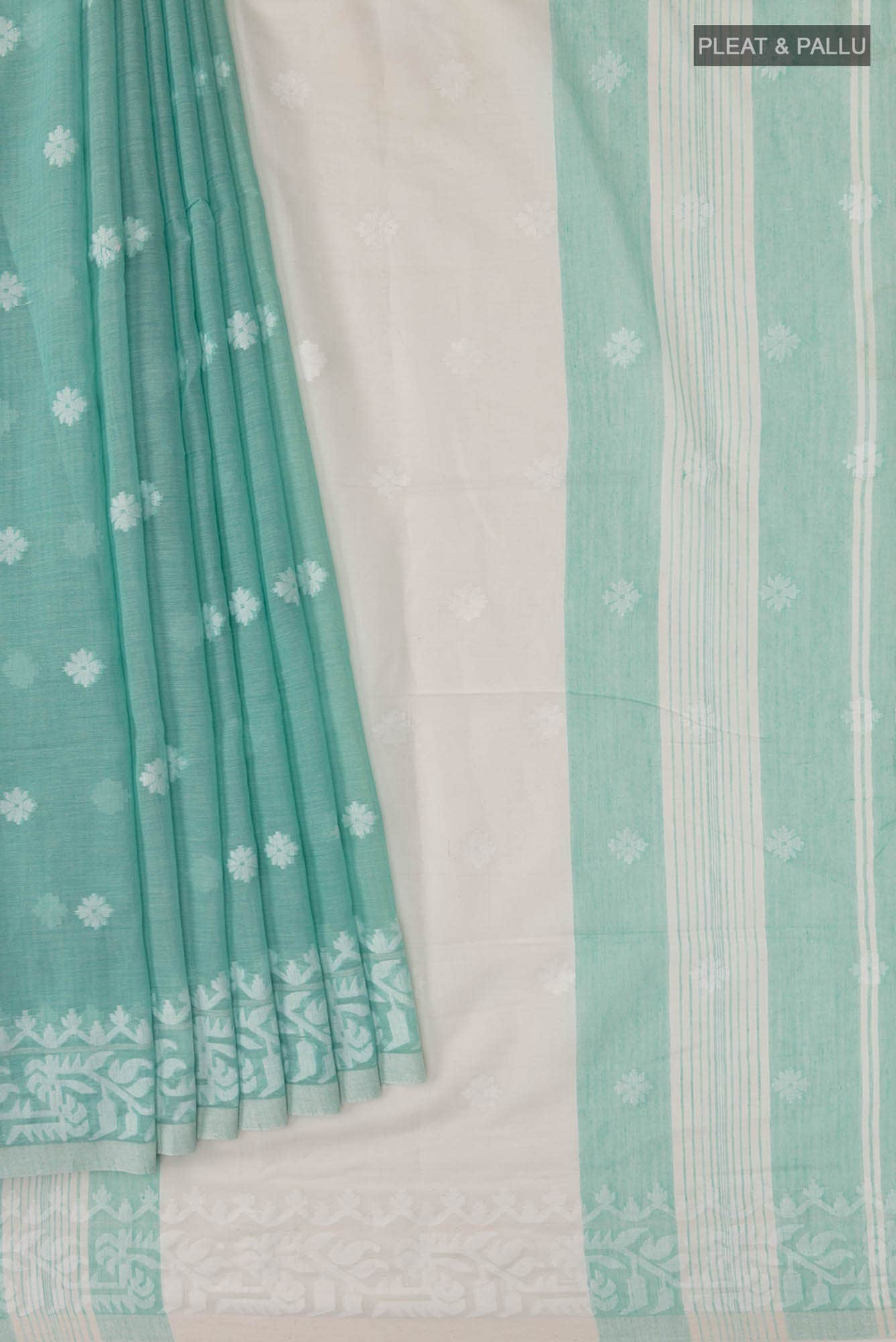 Aarna-Light Turquoise Bengal Cotton Saree