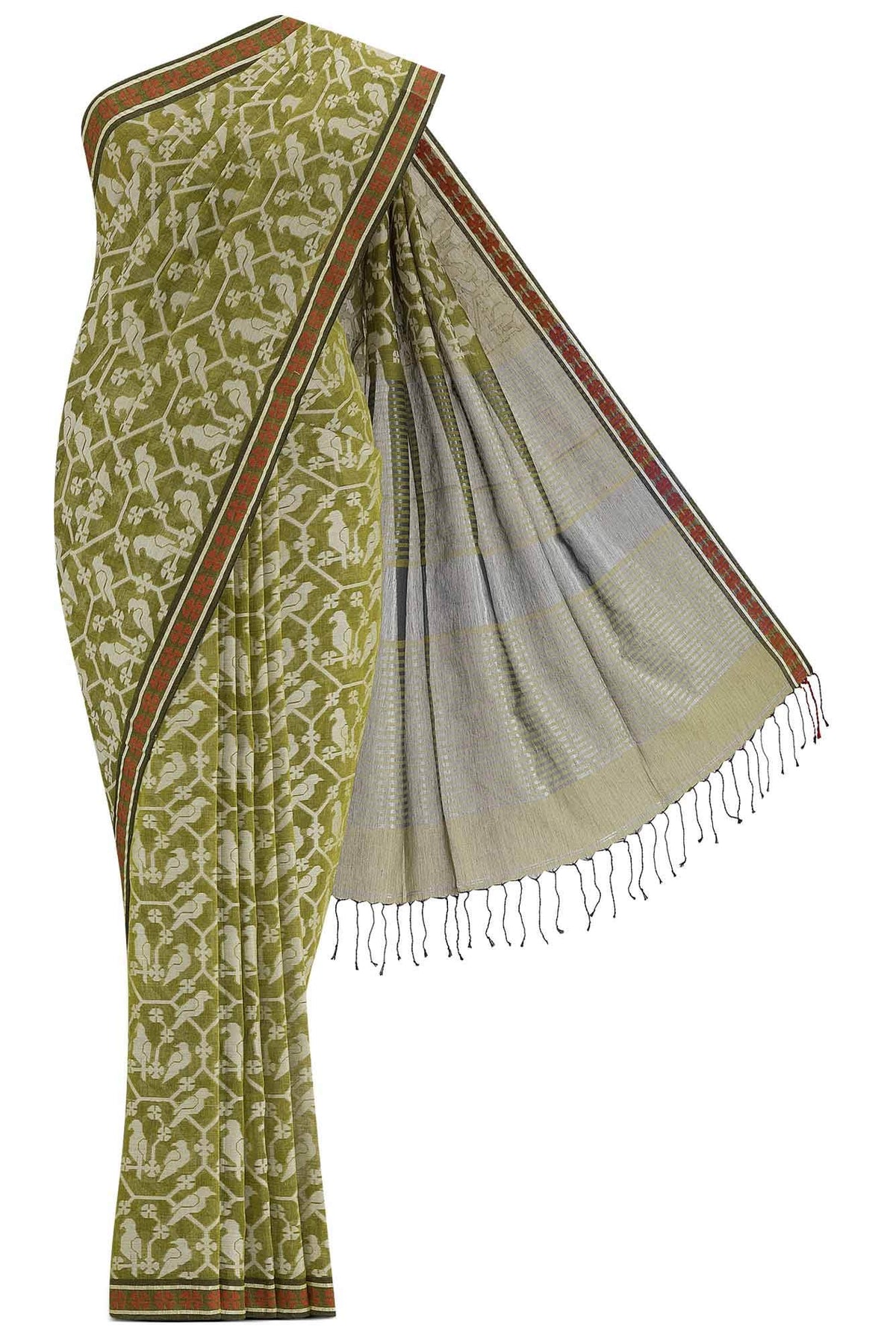 Mrinmayi-Olive Green Bengal Cotton Saree