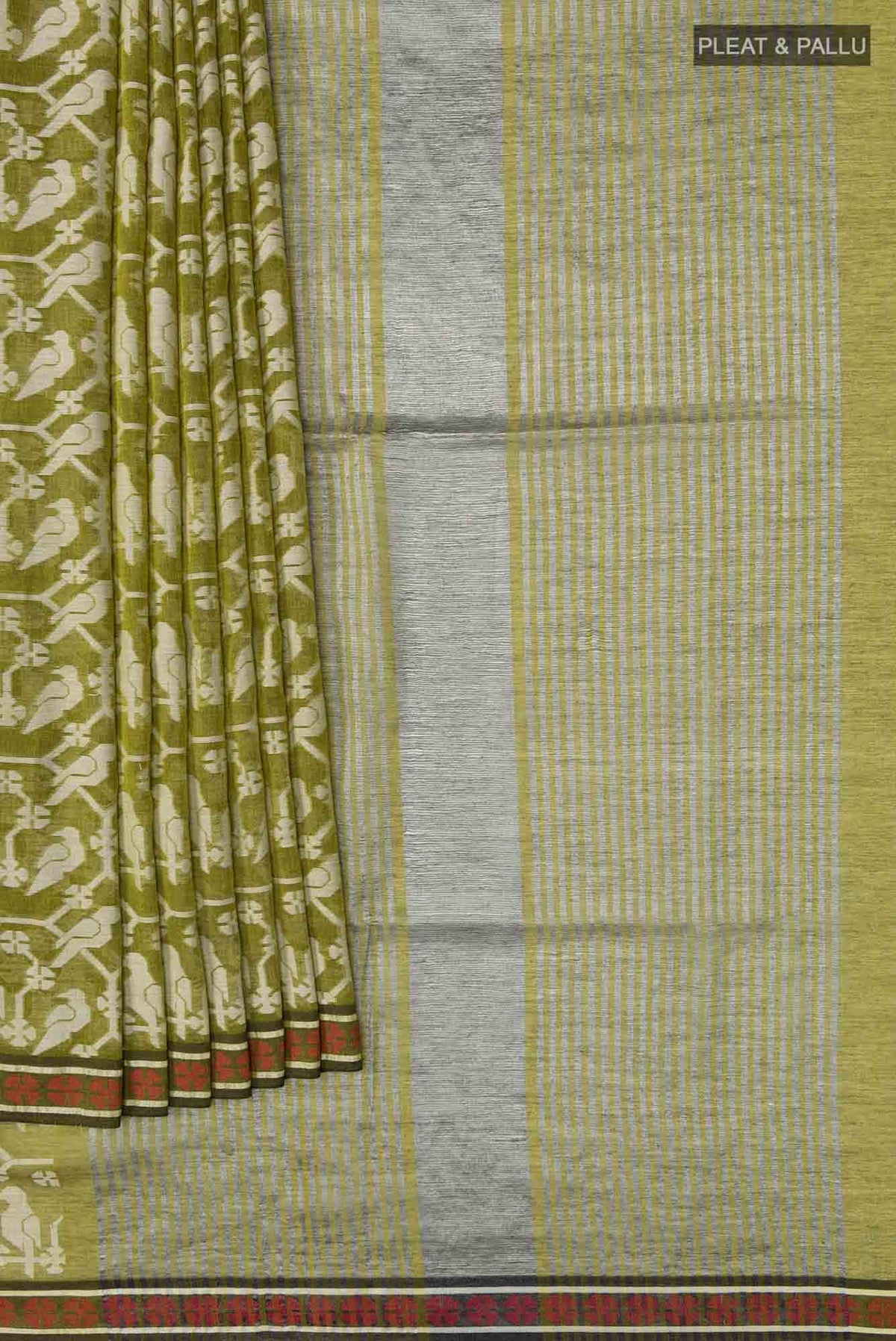 Mrinmayi-Olive Green Bengal Cotton Saree