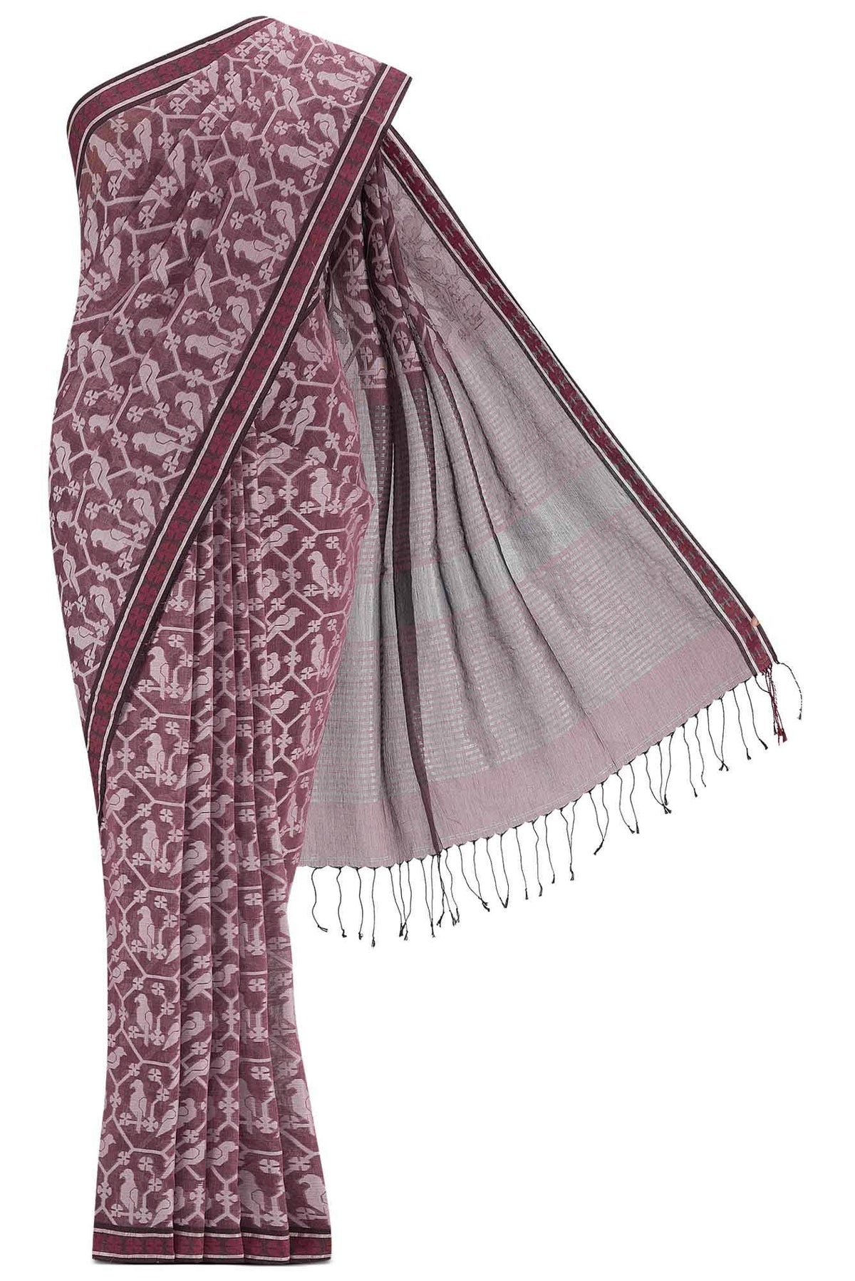 Mrinmayi-Wine Bengal Cotton Saree