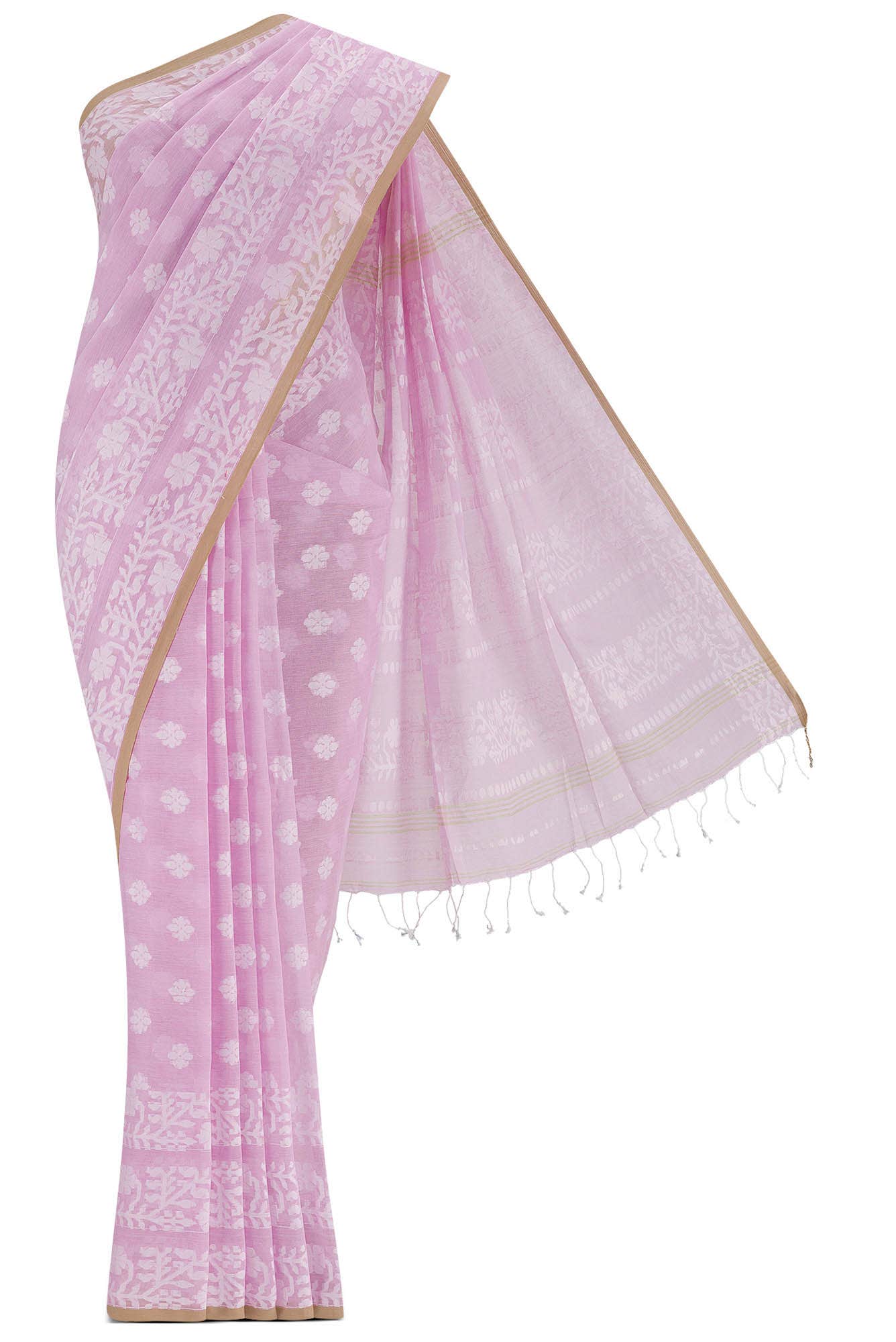 Mrinal-Light Pink Bengal Cotton Saree