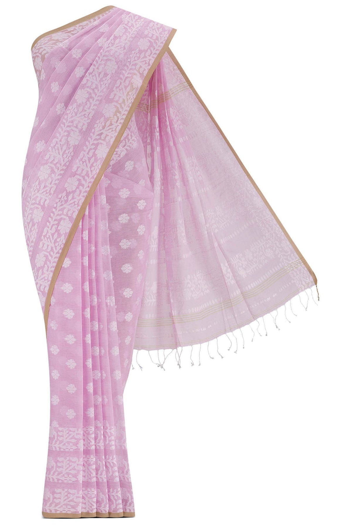 Mrinal-Light Pink Bengal Cotton Saree