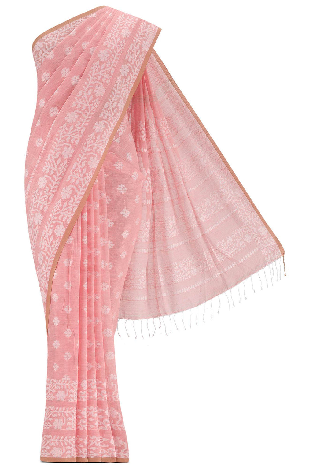 Mrinal-Peach Bengal Cotton Saree