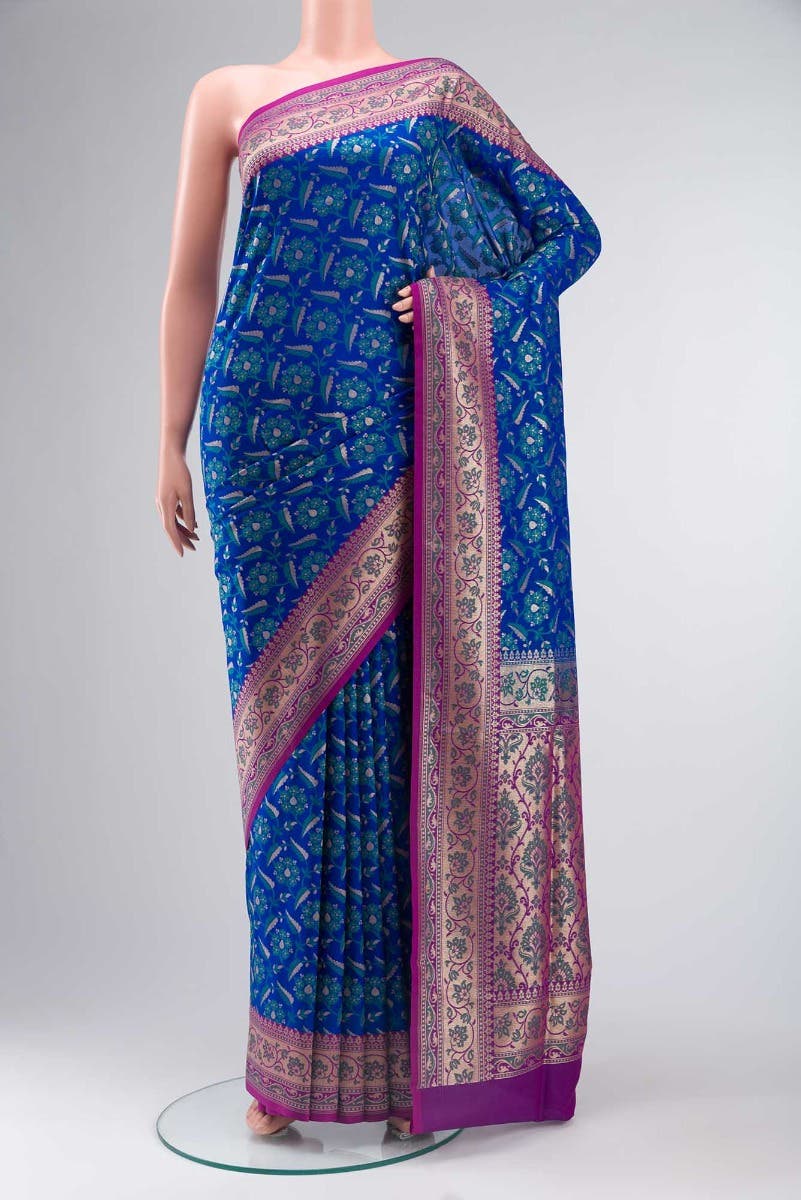 Blue Blended Banarasi Silk Saree