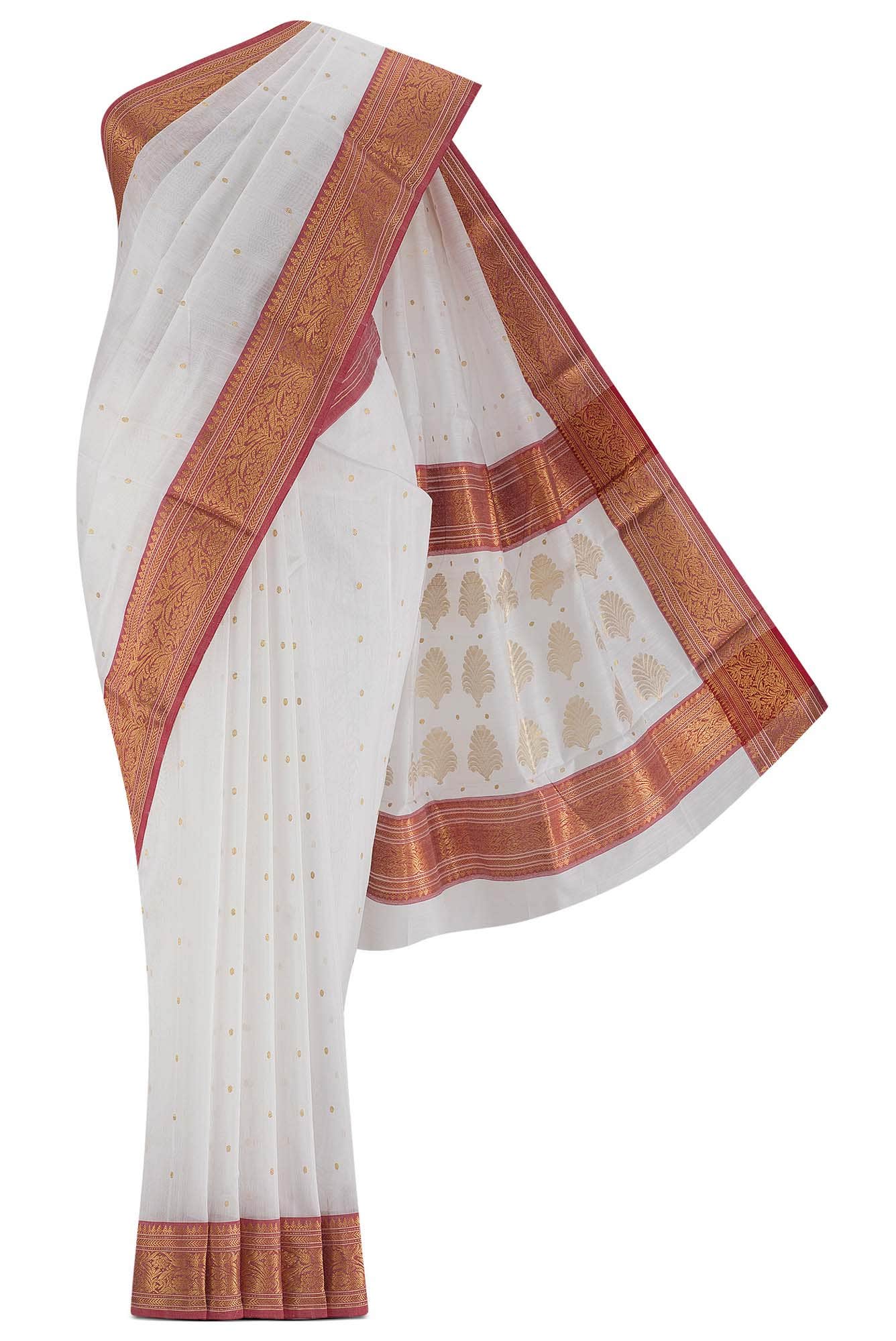 White Chanderi Silk Cotton Saree
