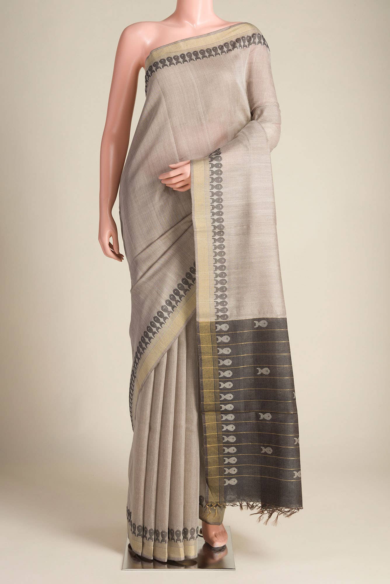 Pisces in Paris-Light Brown Bhagalpuri Tussar Silk Saree