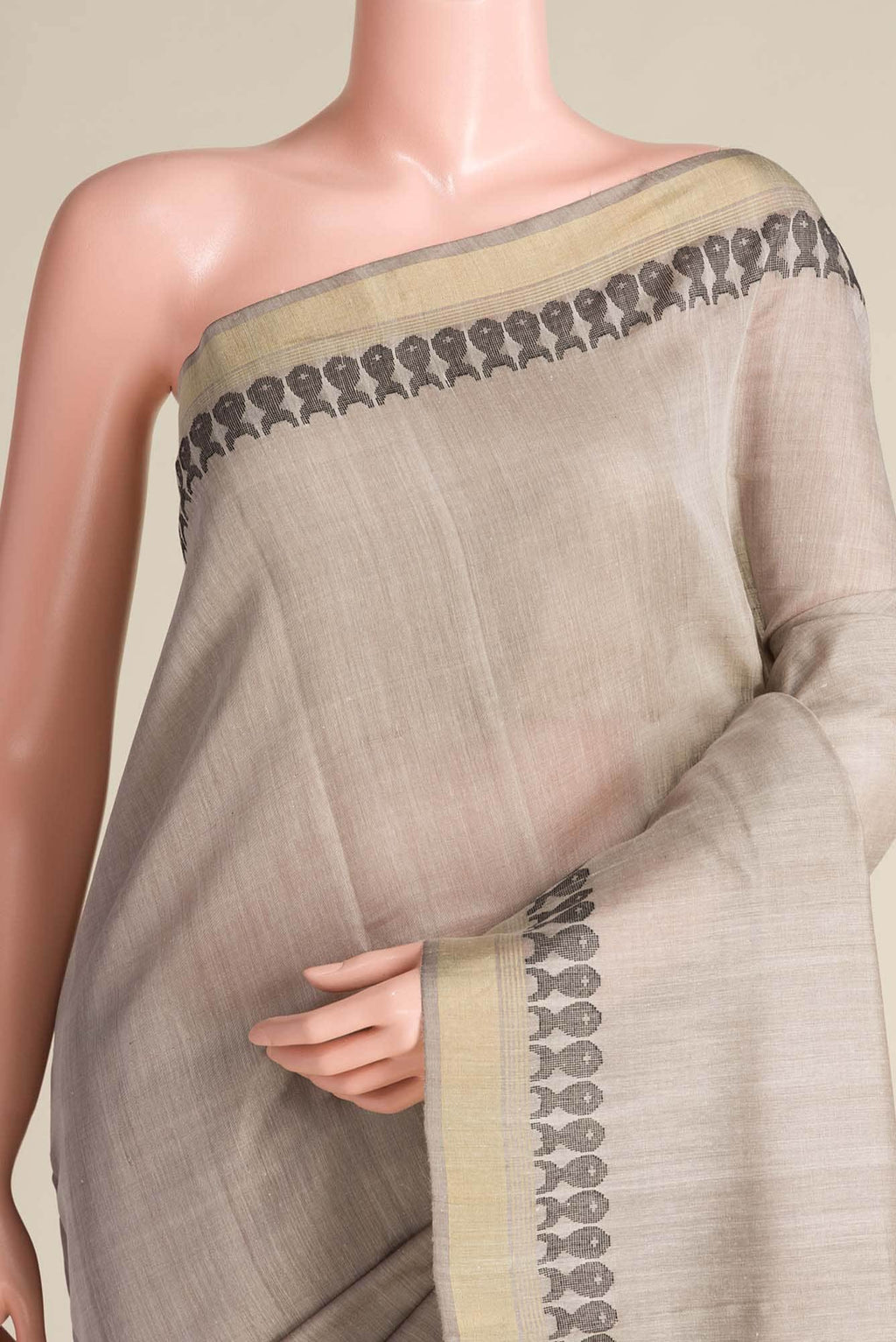 Pisces in Paris-Light Brown Bhagalpuri Tussar Silk Saree
