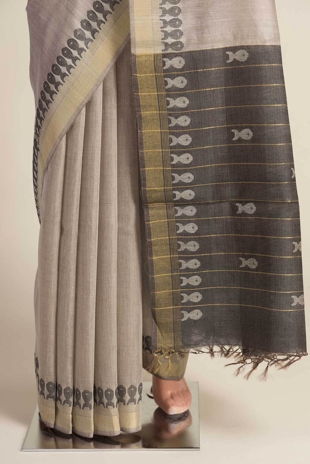 Pisces in Paris-Light Brown Bhagalpuri Tussar Silk Saree