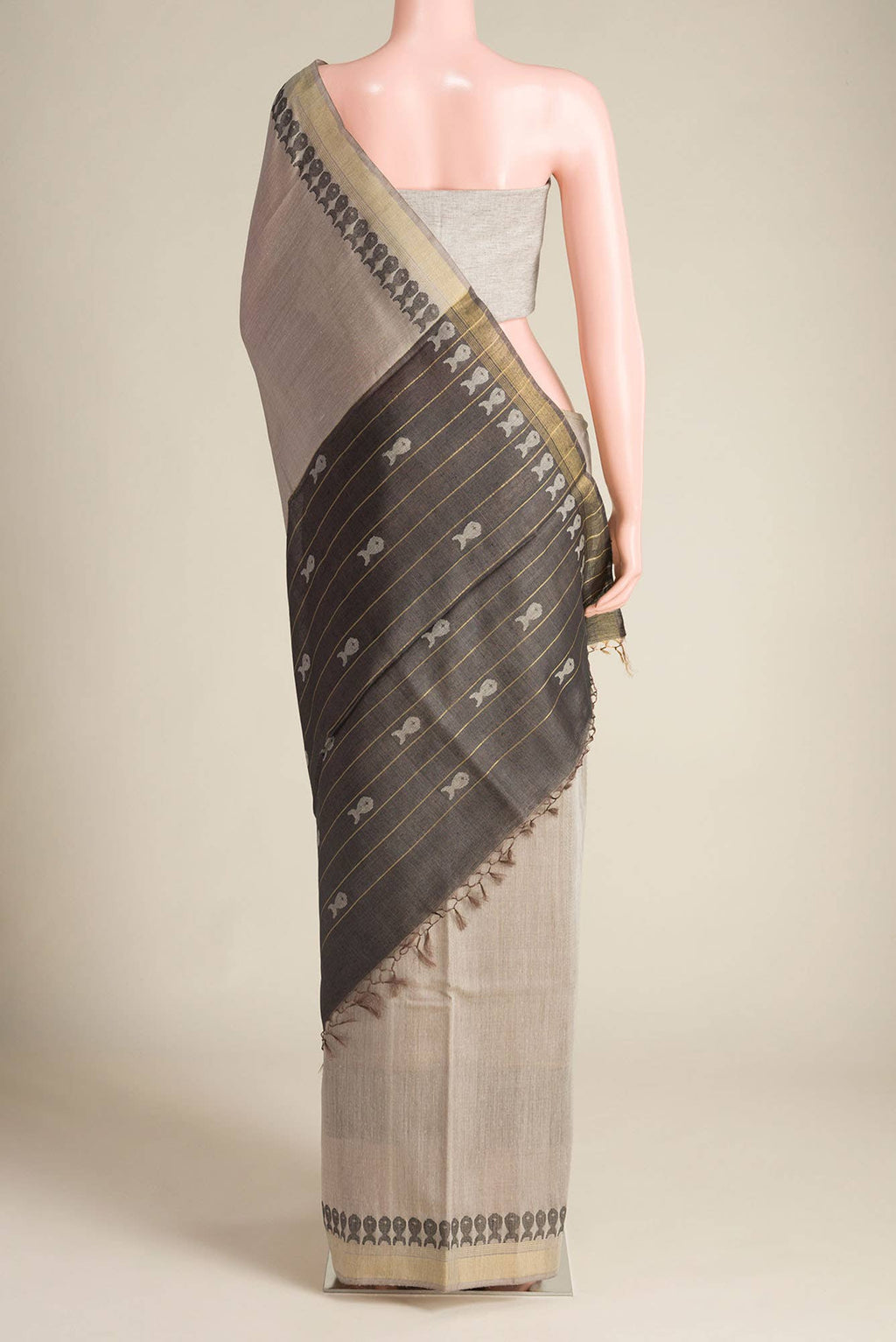 Pisces in Paris-Light Brown Bhagalpuri Tussar Silk Saree