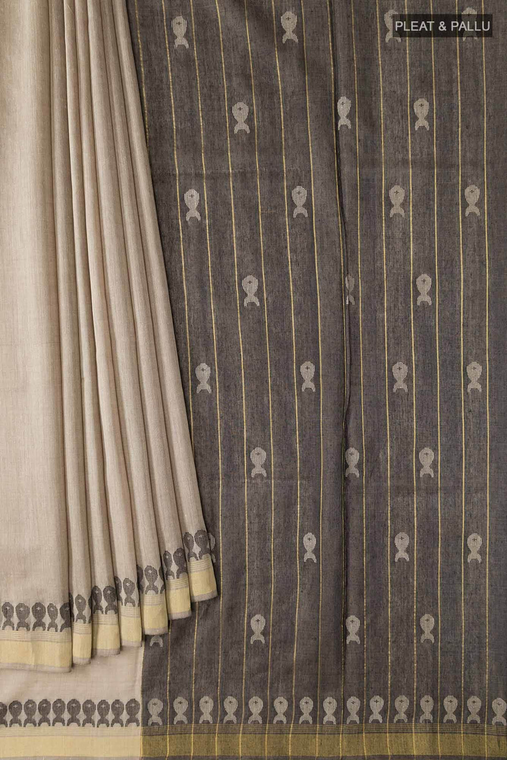 Pisces in Paris-Light Brown Bhagalpuri Tussar Silk Saree