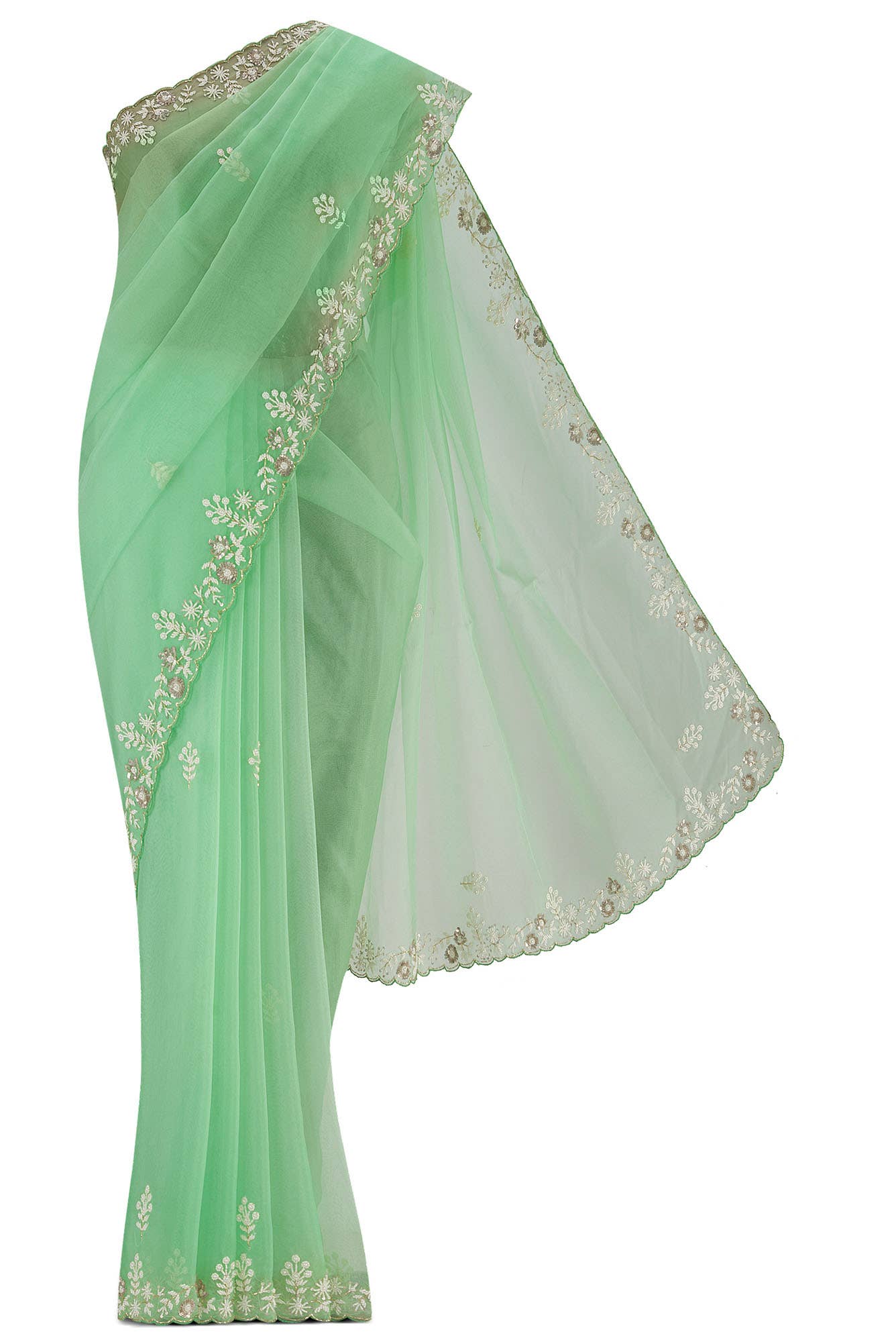 Green Blended Organza Silk Saree