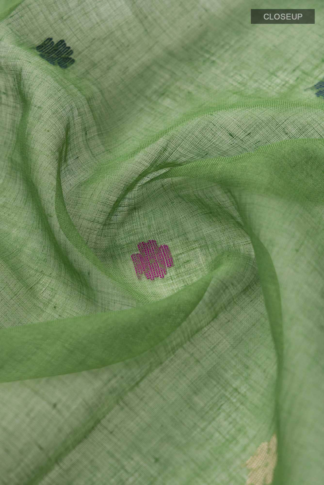 Green Jute Cotton Saree
