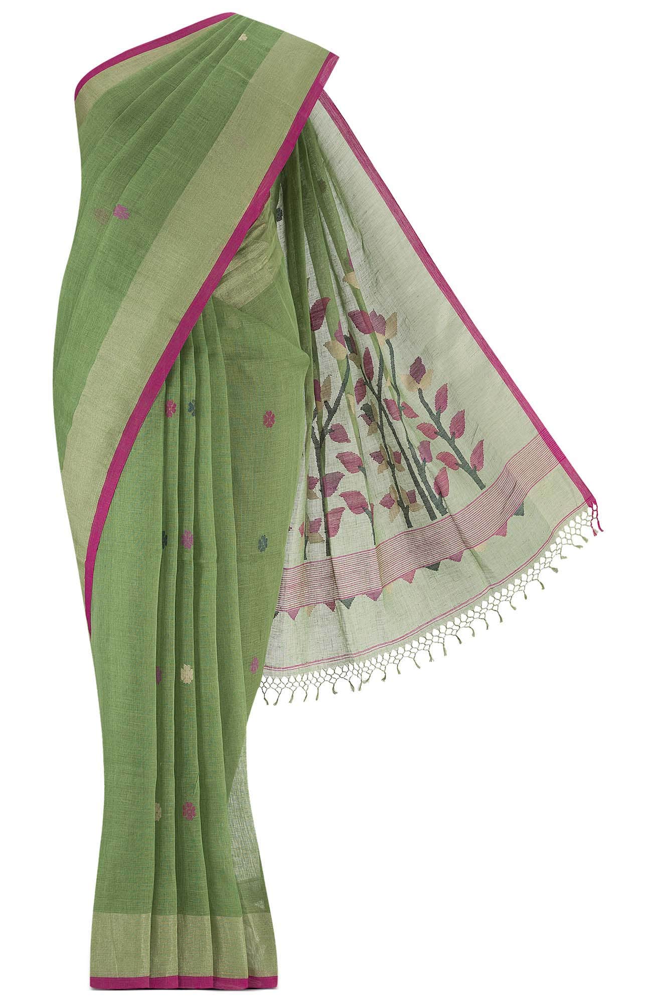 Green Jute Cotton Saree