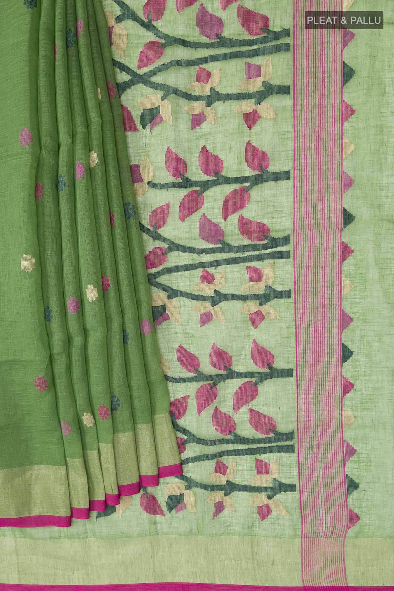 Green Jute Cotton Saree