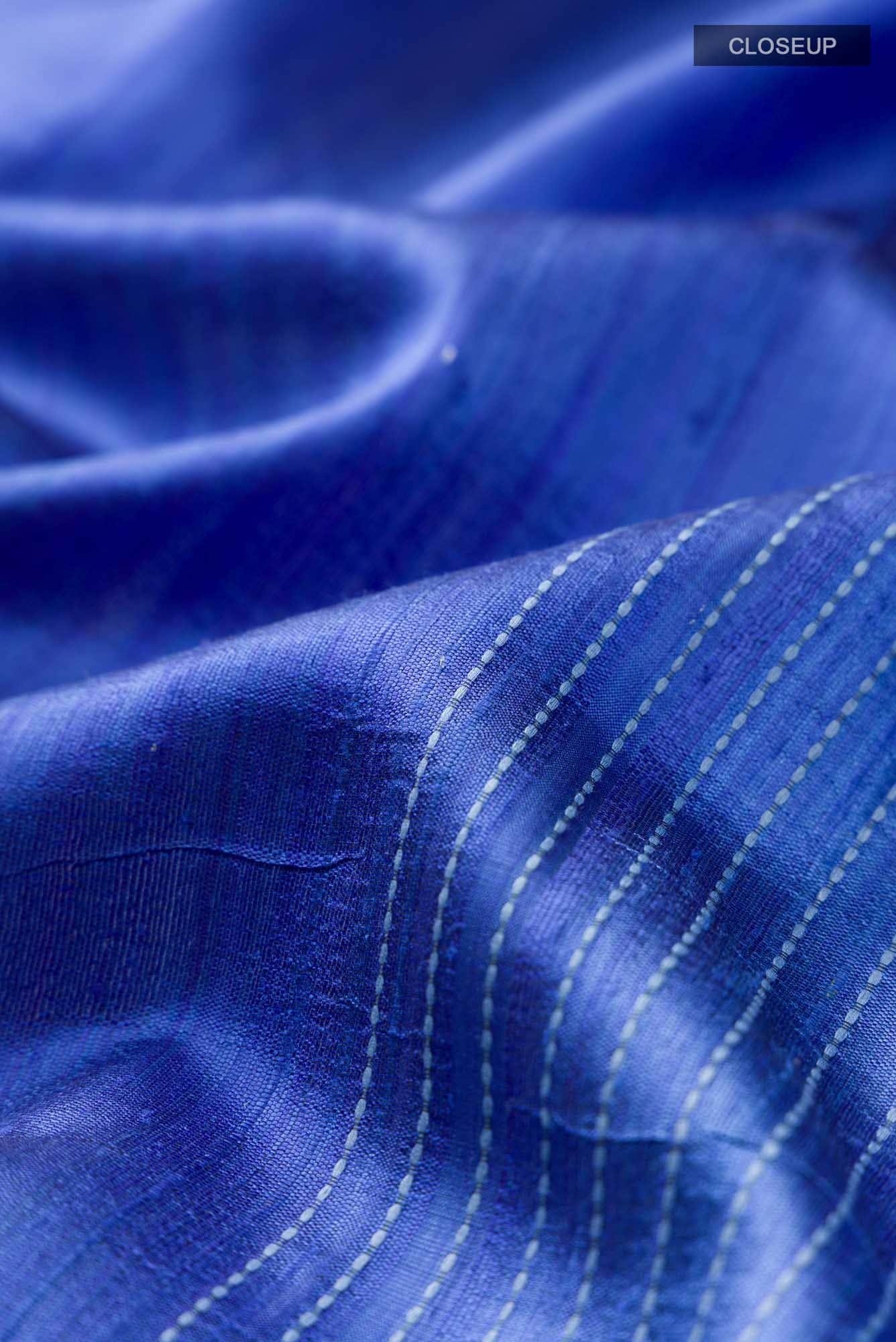 Deep Amethyst-Blue Bhagalpuri Tussar Silk Saree