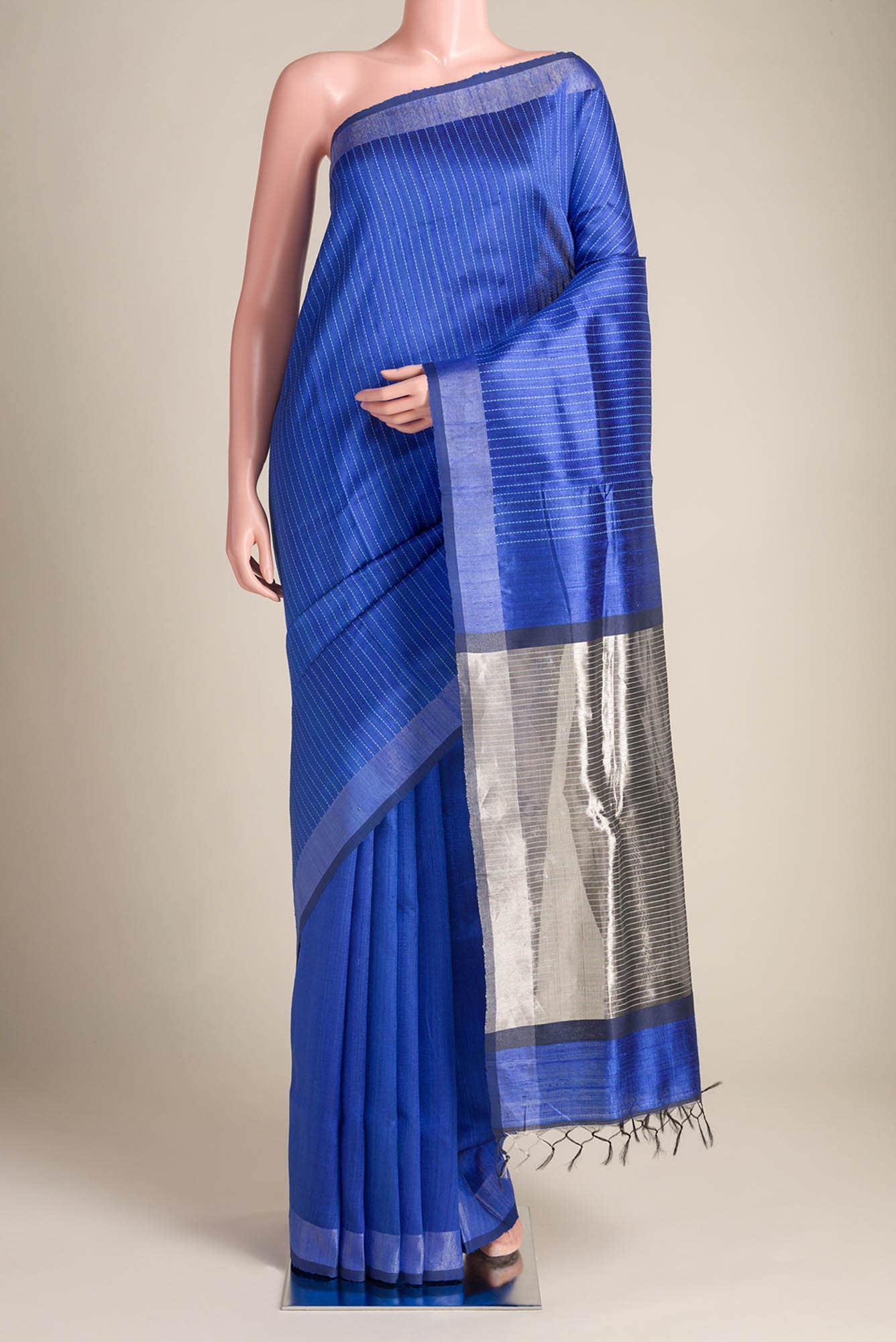 Deep Amethyst-Blue Bhagalpuri Tussar Silk Saree