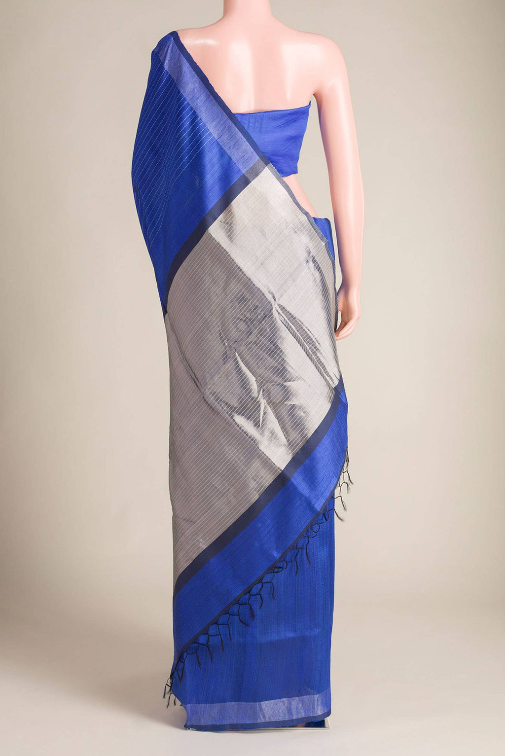 Deep Amethyst-Blue Bhagalpuri Tussar Silk Saree