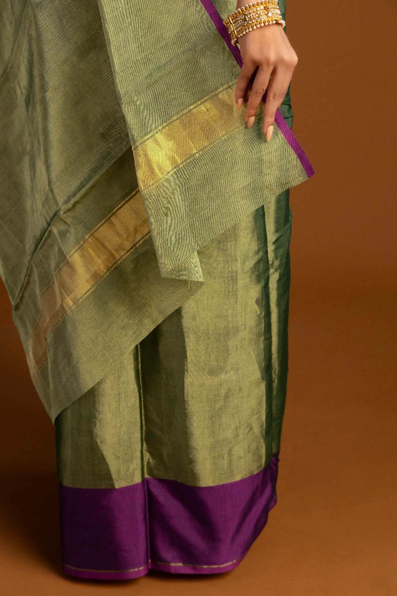 Green Chanderi Tissue Silk Cotton Saree