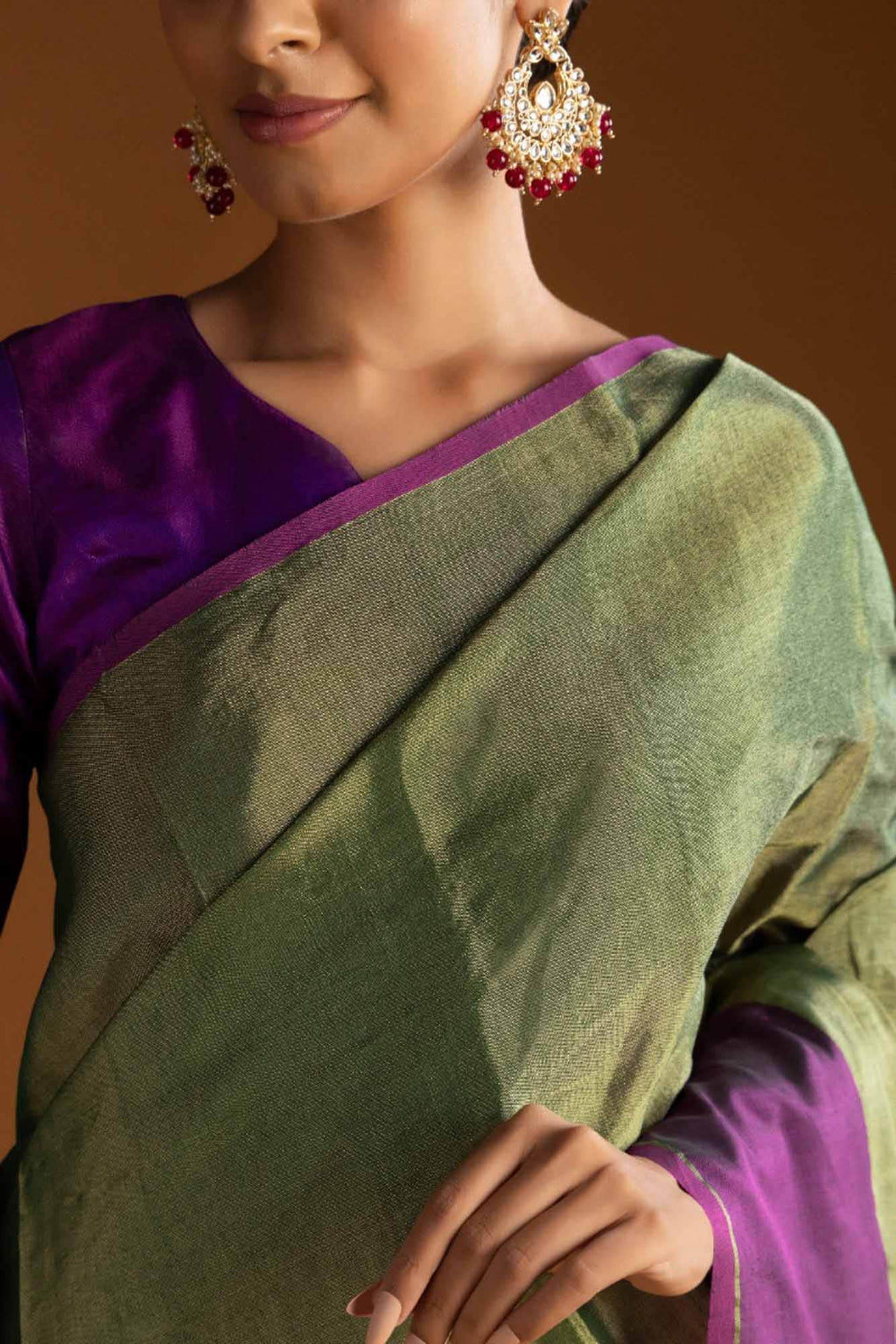 Green Chanderi Tissue Silk Cotton Saree