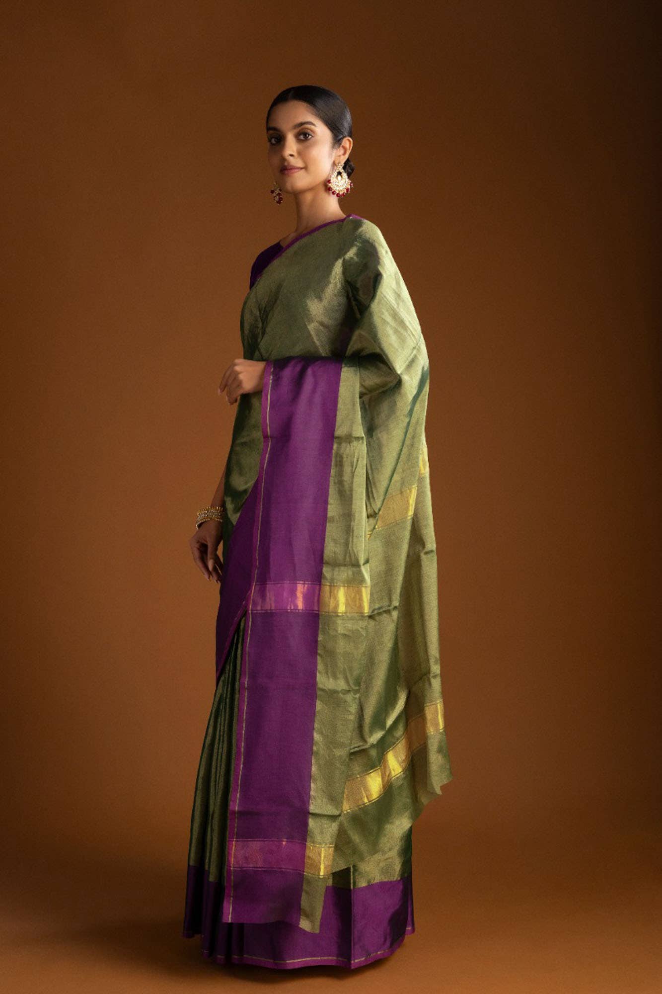 Green Chanderi Tissue Silk Cotton Saree