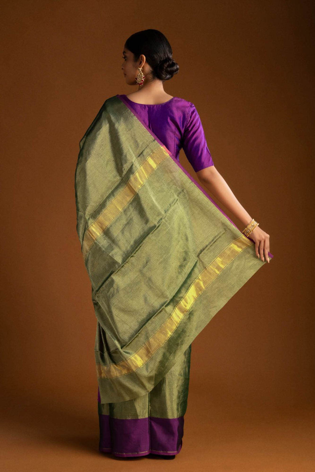 Green Chanderi Tissue Silk Cotton Saree