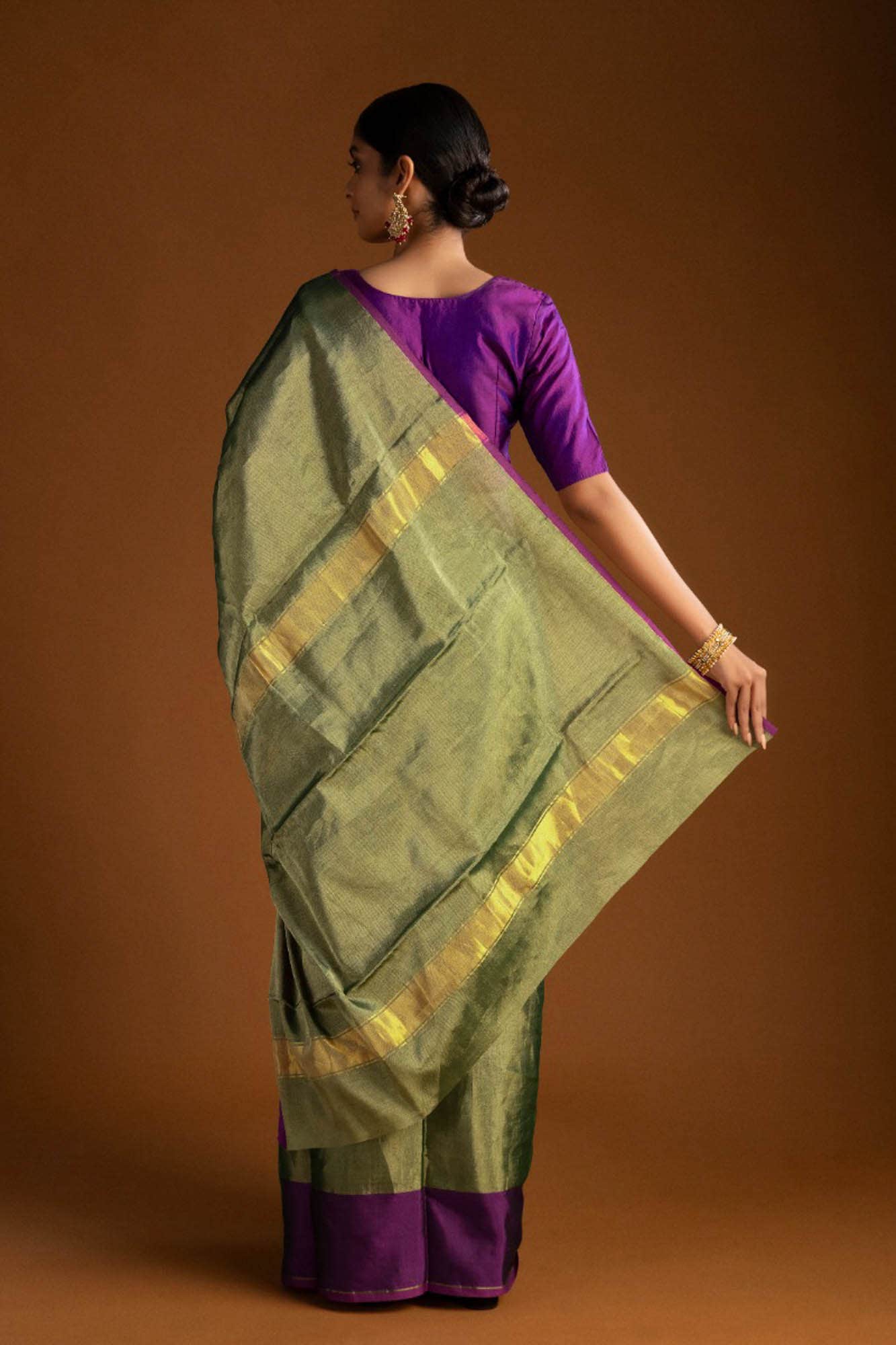 Green Chanderi Tissue Silk Cotton Saree