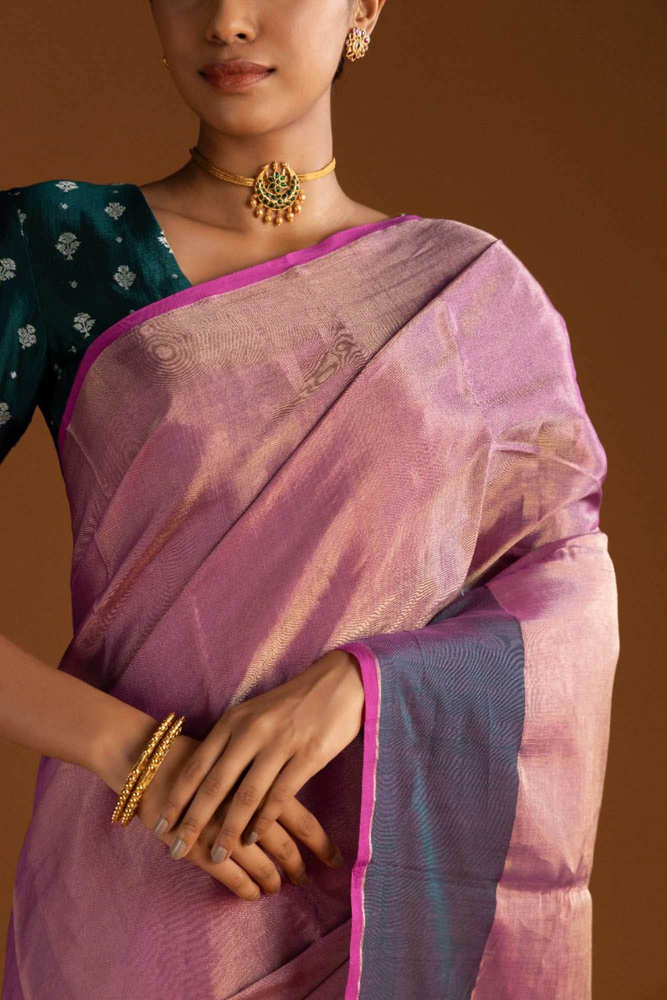 Pink Chanderi Tissue Silk Cotton Saree