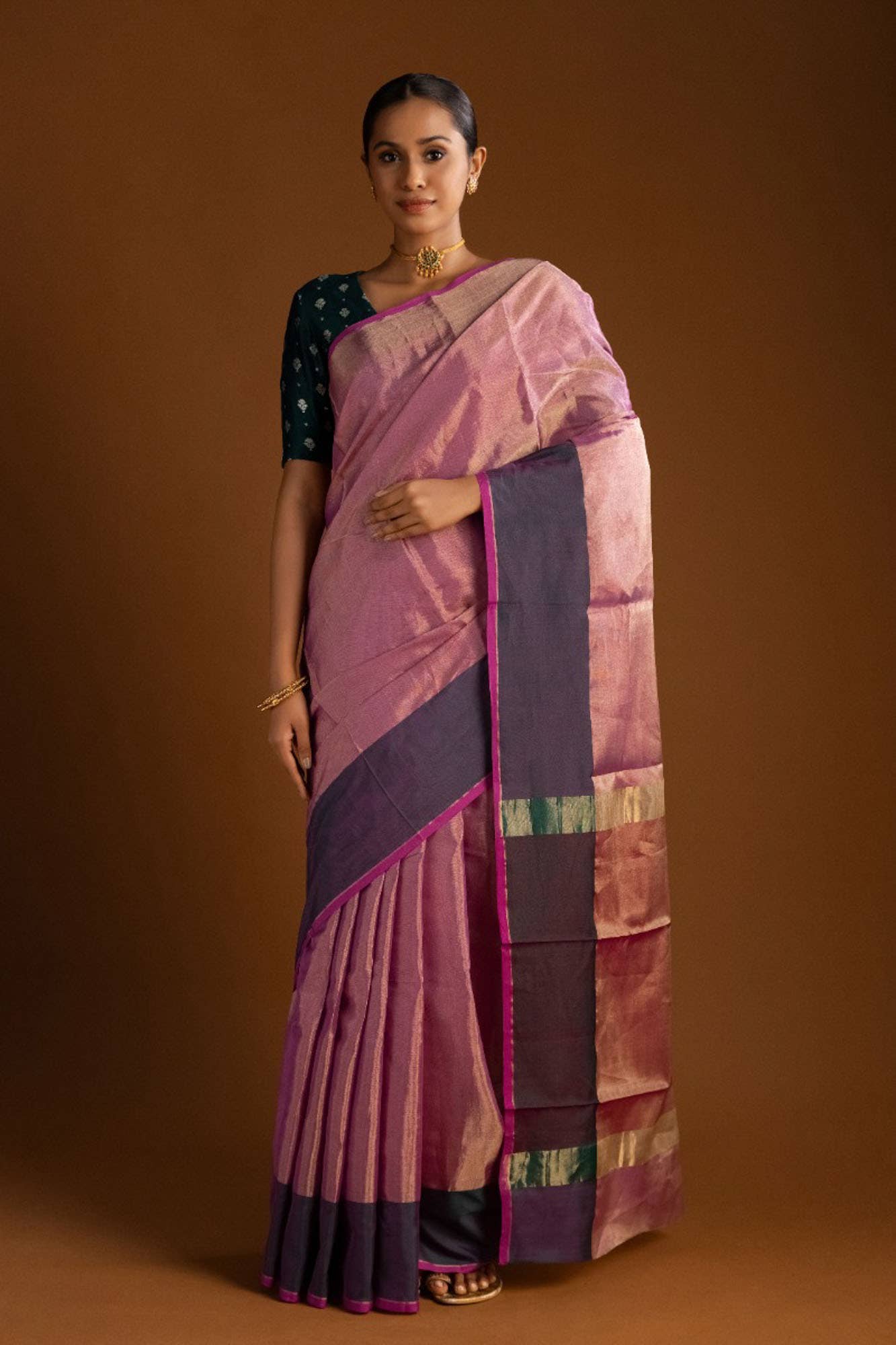 Pink Chanderi Tissue Silk Cotton Saree