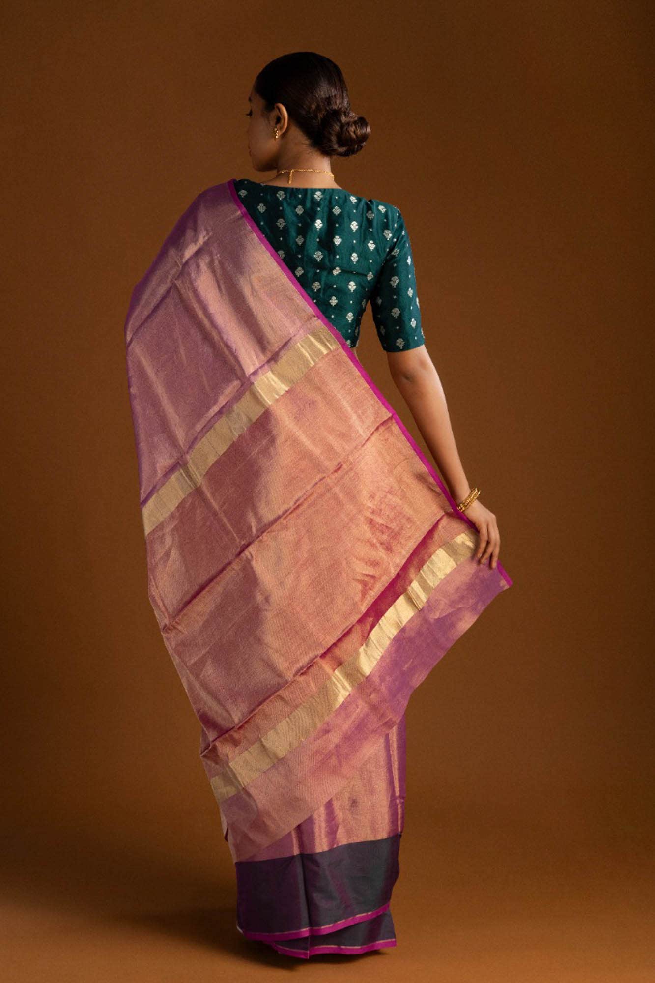 Pink Chanderi Tissue Silk Cotton Saree