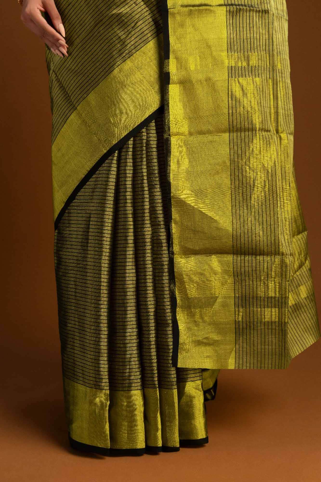 Black Chanderi Tissue Silk Cotton Saree
