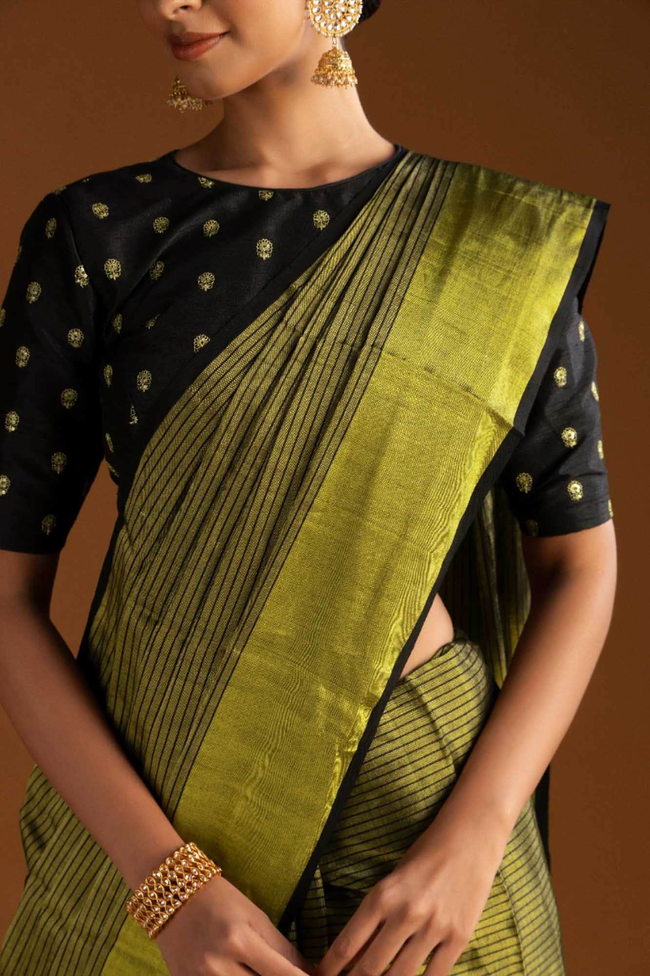 Black Chanderi Tissue Silk Cotton Saree