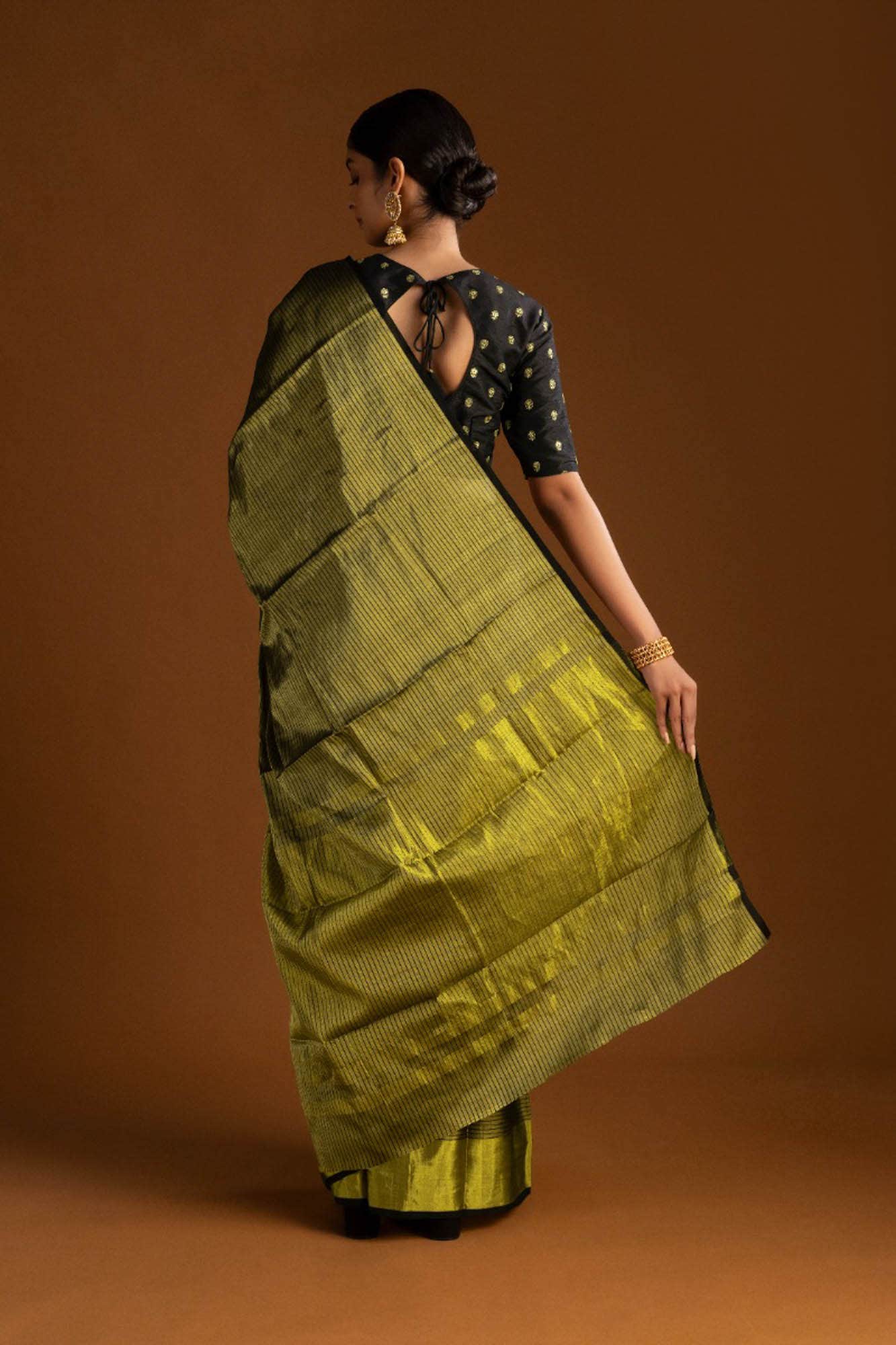 Black Chanderi Tissue Silk Cotton Saree