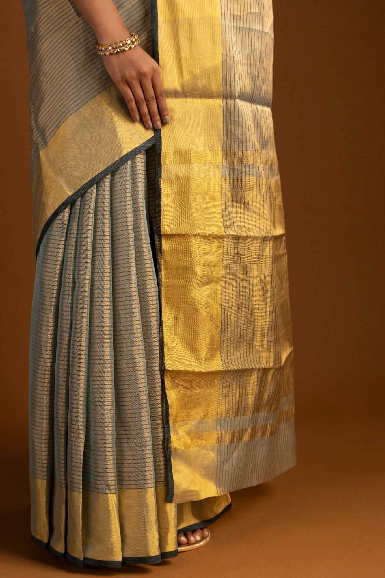 Grey Chanderi Tissue Silk Cotton Saree