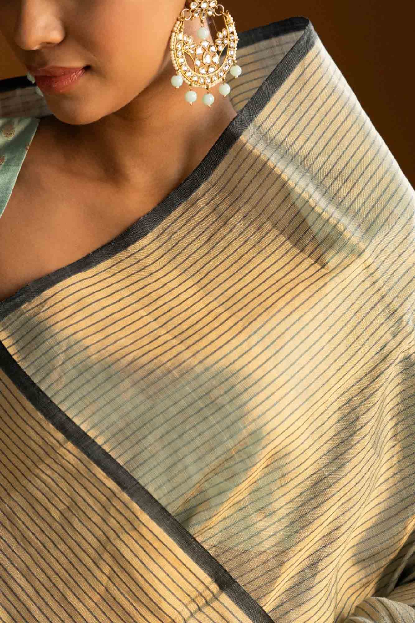 Grey Chanderi Tissue Silk Cotton Saree